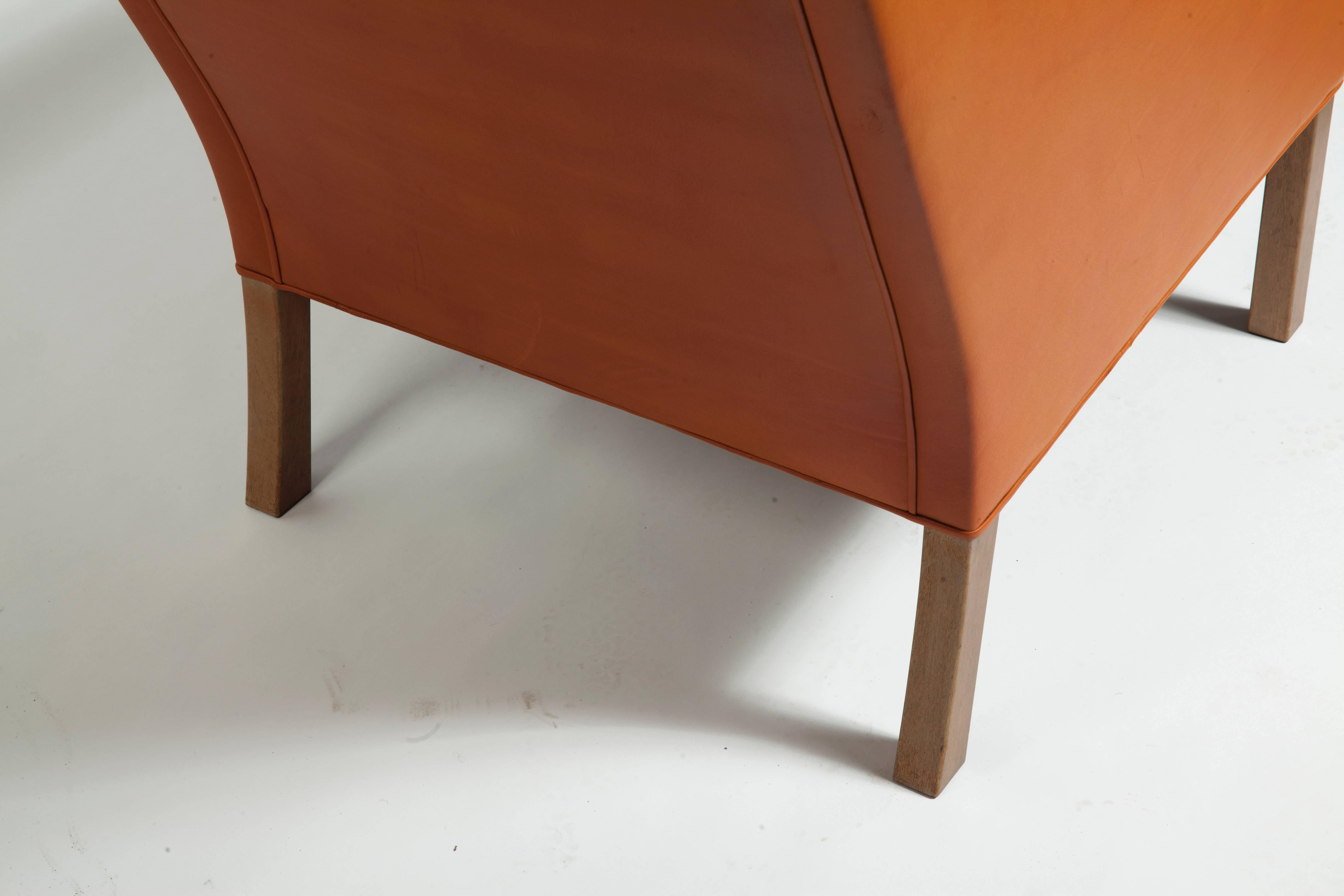 20th Century Danish Armchair Designed by Børge Mogensen in Orange Leather For Sale