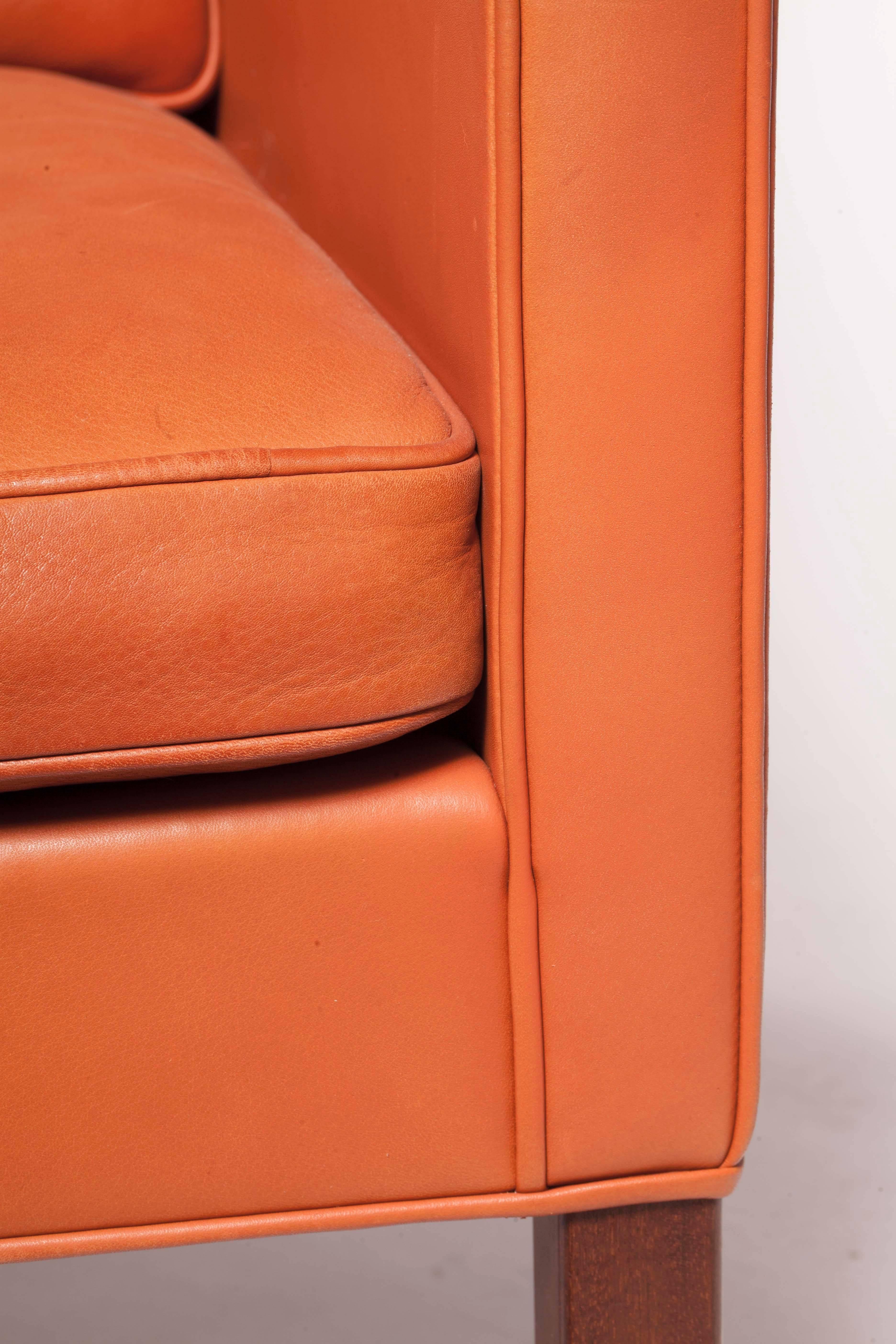 Danish Armchair Designed by Børge Mogensen in Orange Leather For Sale 1