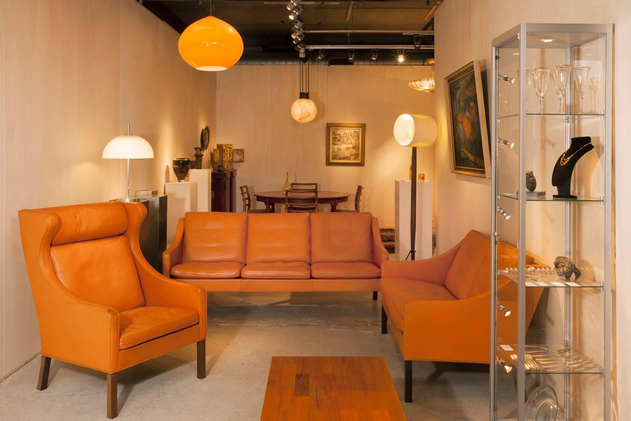 20th Century Børge Mogensen, Orange Leather Two-Seat Sofa, 1960s For Sale