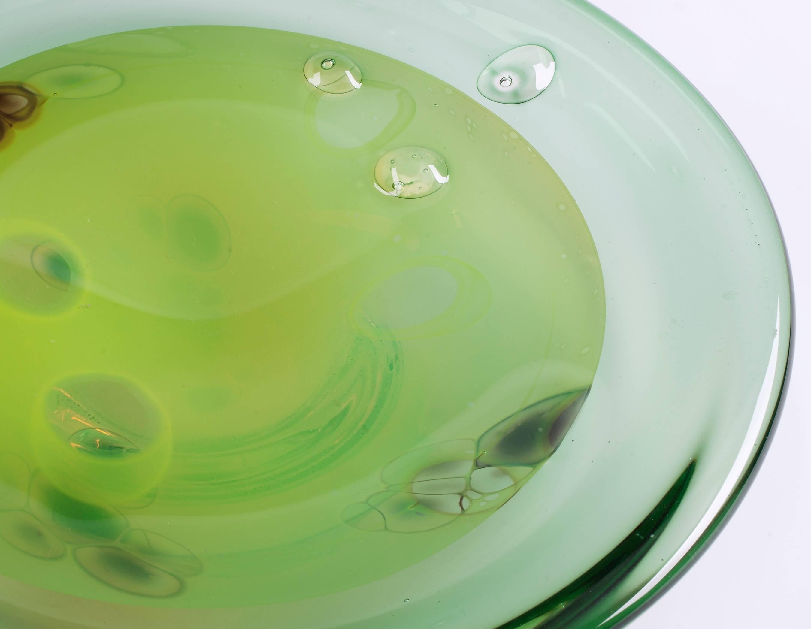 Dutch One-Off Green Glass Bowl Designed by Willem Heesen, Executed by De Oude Horn