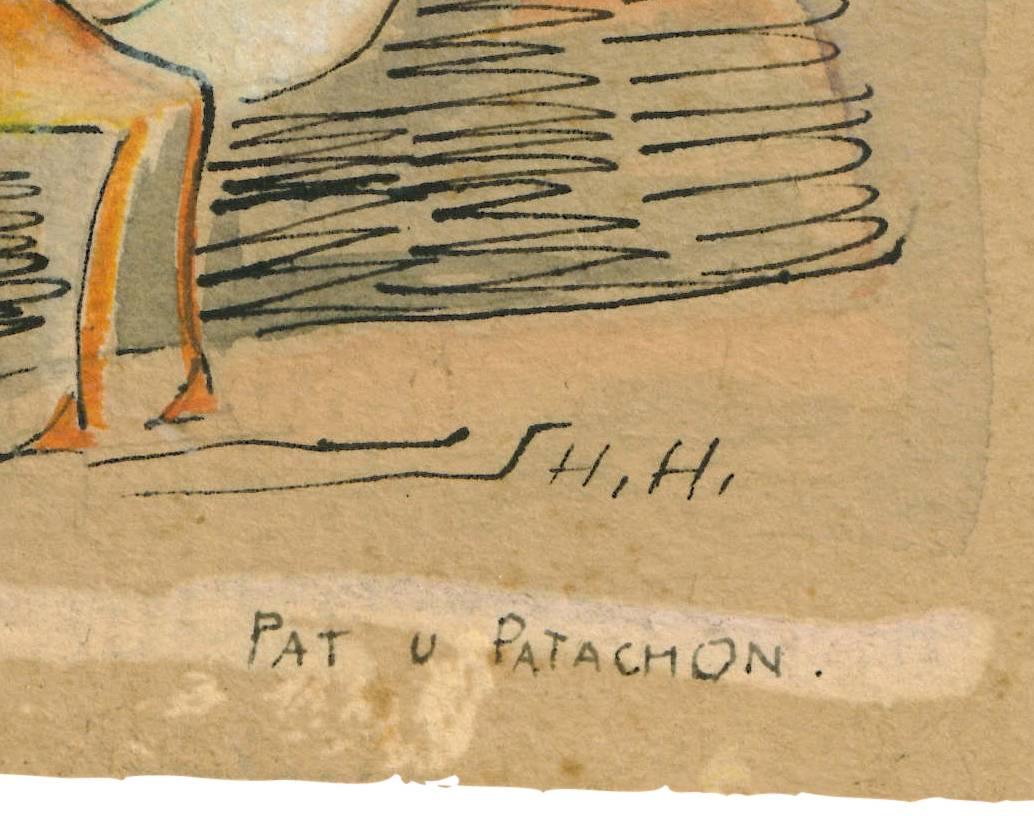Early 20th Century Hannah Höch, 'Pat u Patachon', Watercolor with Ink on Paper, 1920s For Sale