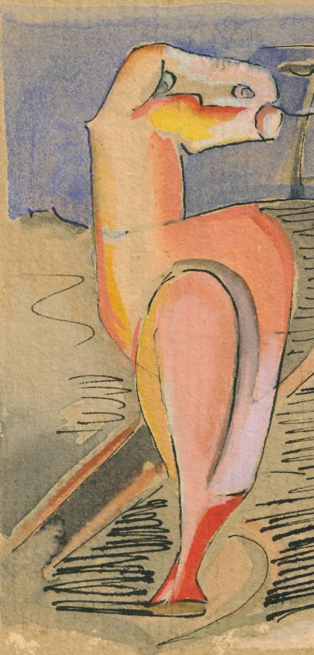 German Hannah Höch, 'Pat u Patachon', Watercolor with Ink on Paper, 1920s For Sale
