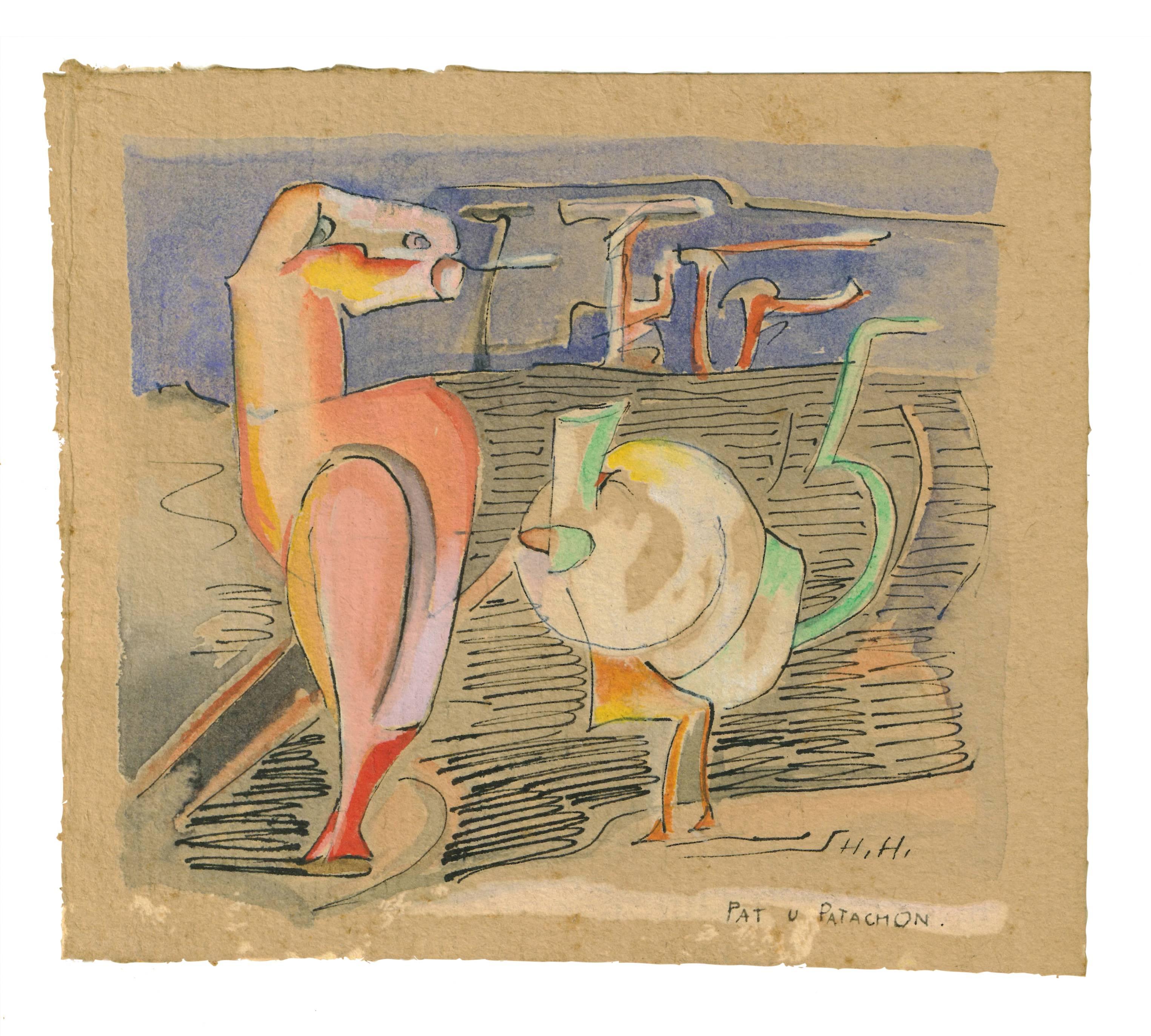 Hannah Höch, 'Pat u Patachon', Watercolor with Ink on Paper, 1920s For Sale 3