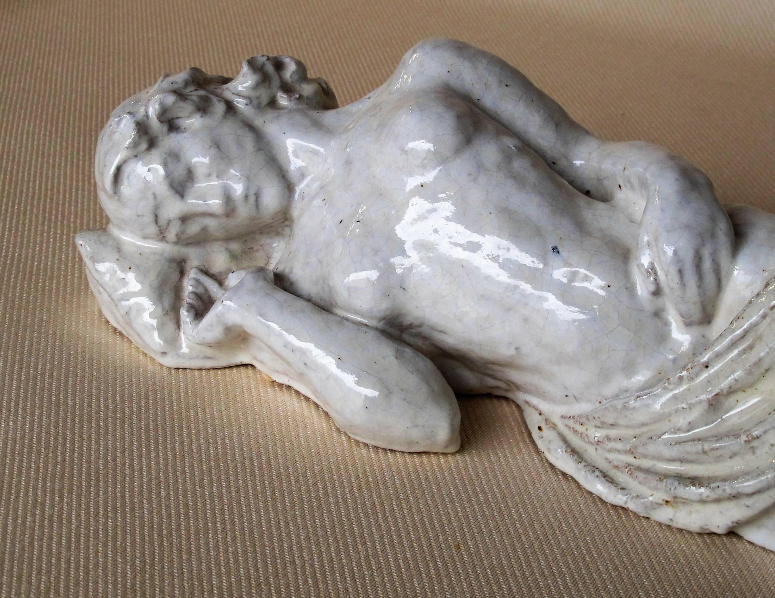 Dutch Hildo Krop, Unique Ceramic Laying Female figure For Sale