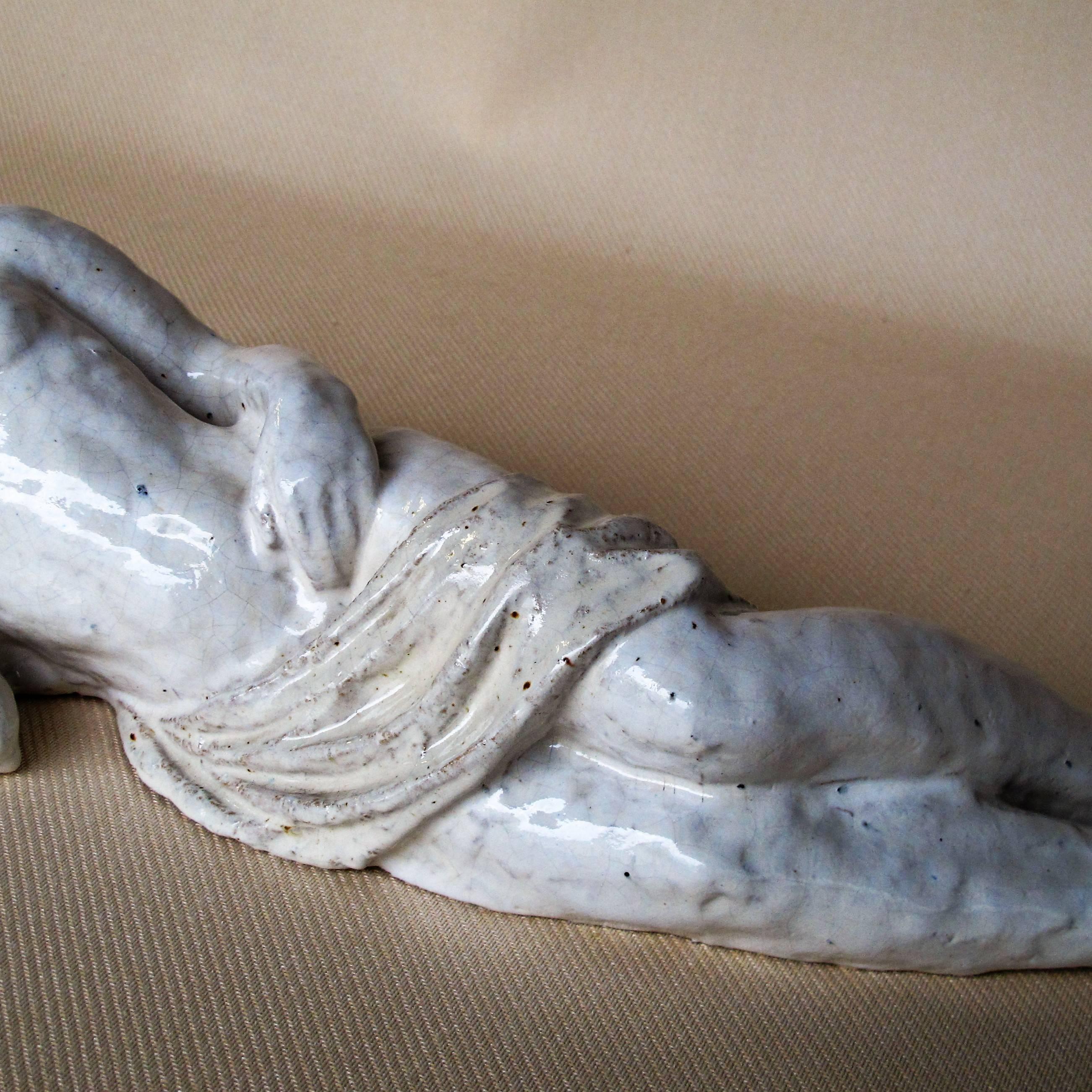 Glazed Hildo Krop, Unique Ceramic Laying Female figure For Sale
