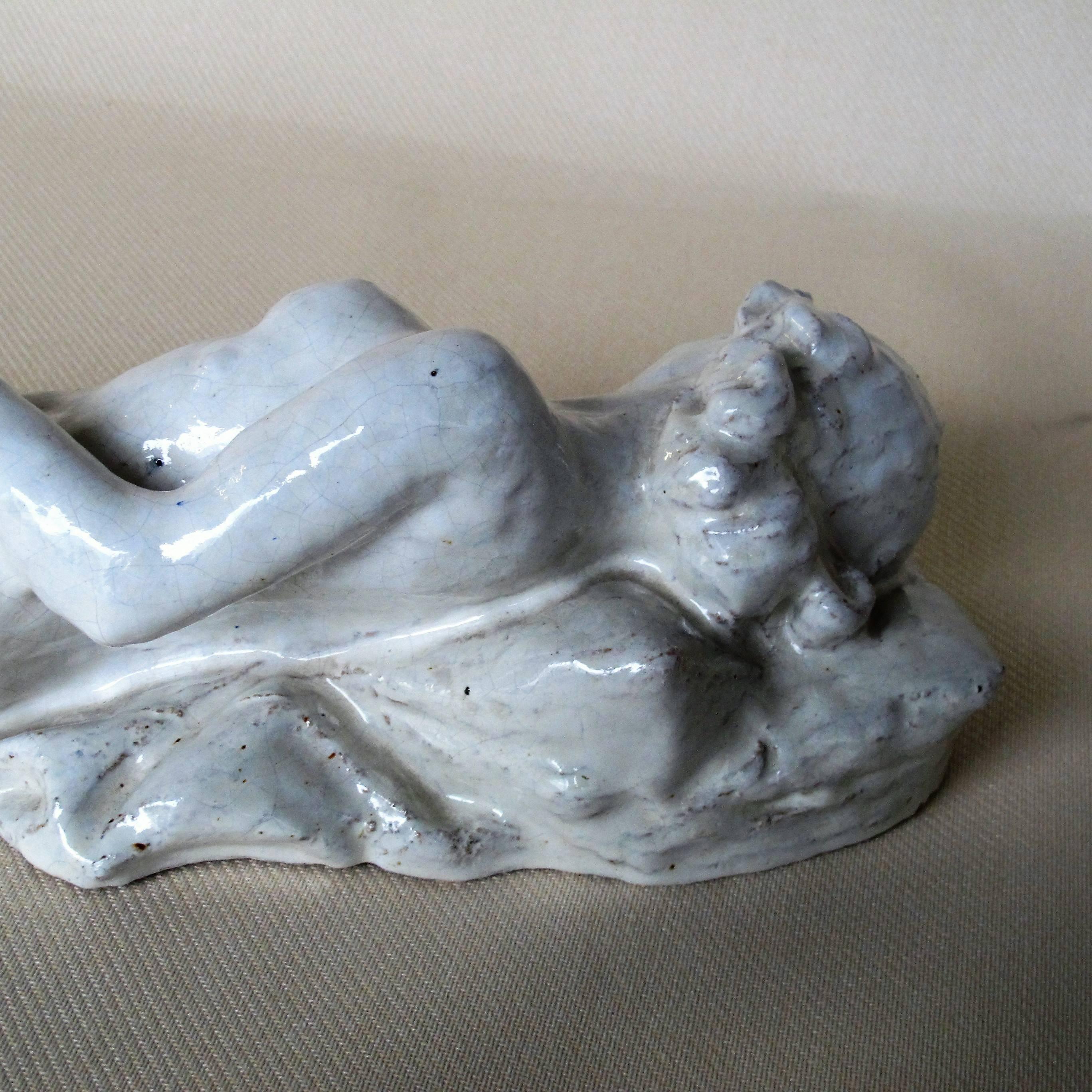 Mid-20th Century Hildo Krop, Unique Ceramic Laying Female figure For Sale