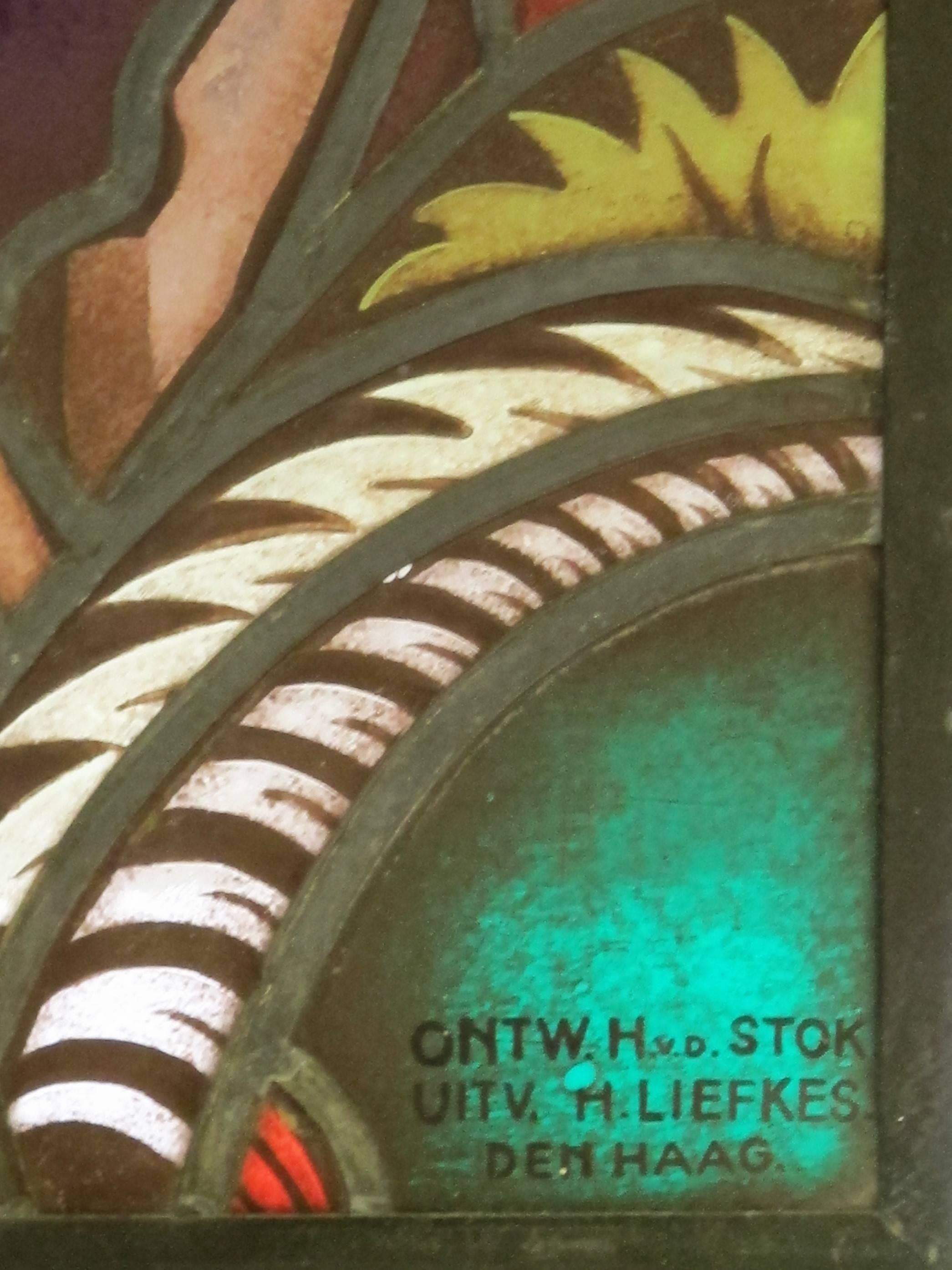Stained Glass Panel Depicting St Hubertus, by Hans Liefkes En Henri Van Der Stok In Excellent Condition In Amstelveen, NL