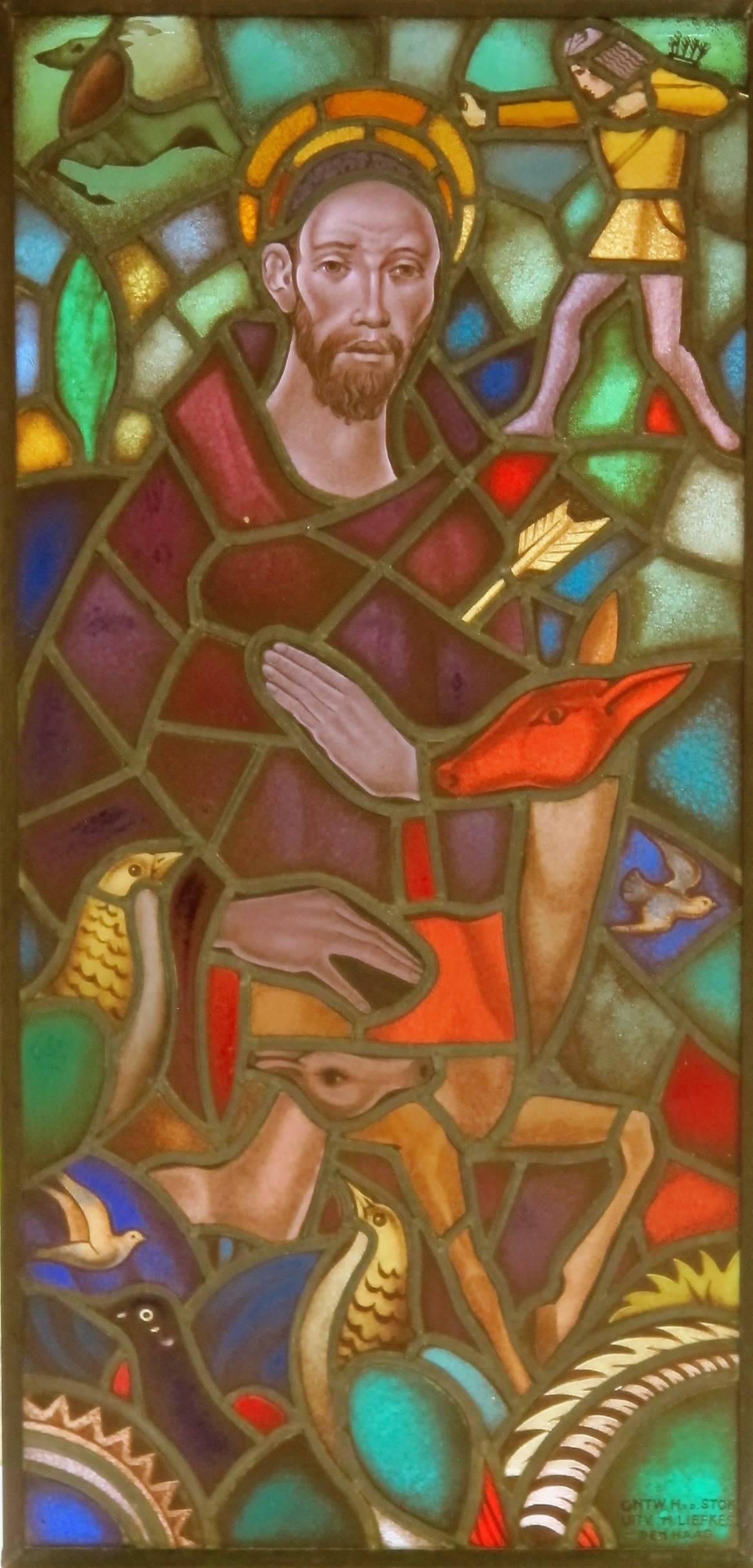 Lead Stained Glass Panel Depicting St Hubertus, by Hans Liefkes En Henri Van Der Stok