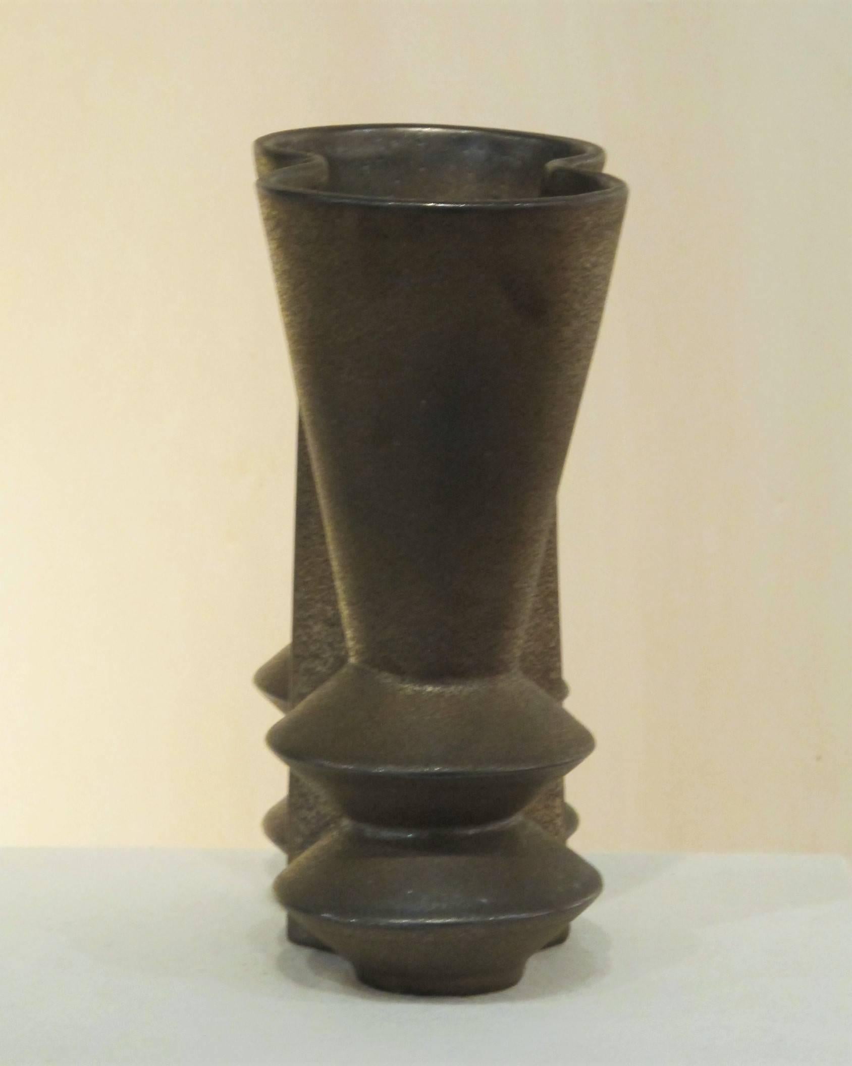 Modern Jan van der Vaart, Dutch Avant-Garde Pottery, Bronze Glazed Stoneware Vase