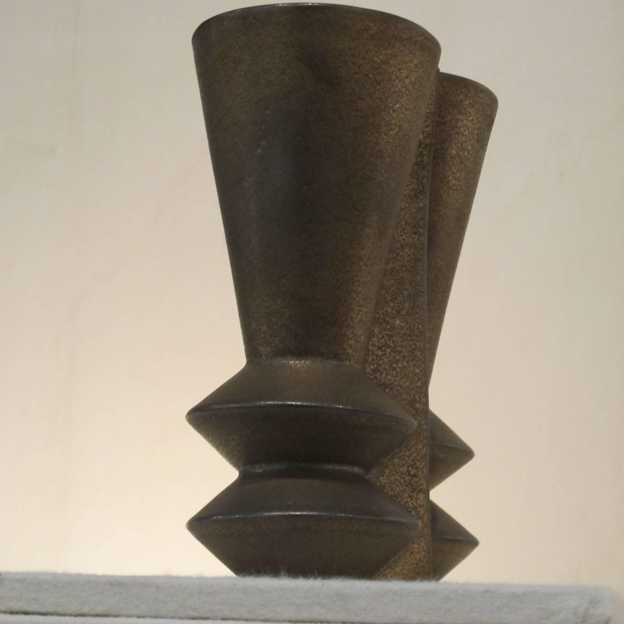 Jan van der Vaart, Dutch Avant-Garde Pottery, Bronze Glazed Stoneware Vase In Excellent Condition In Amstelveen, NL
