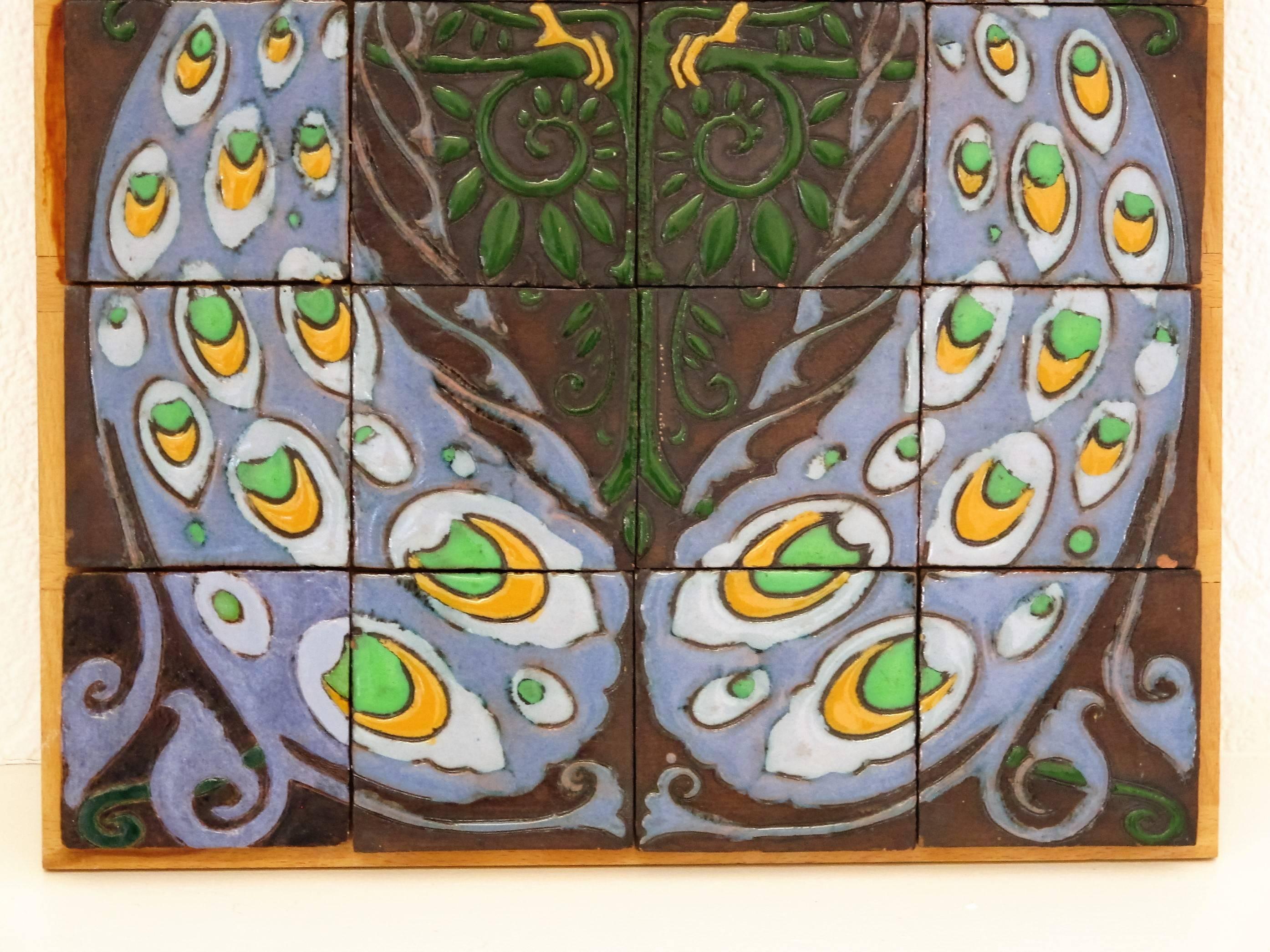 Dutch Art Nouveau Carduus Tile Plateau with Peacocks for De Distel, Amsterdam