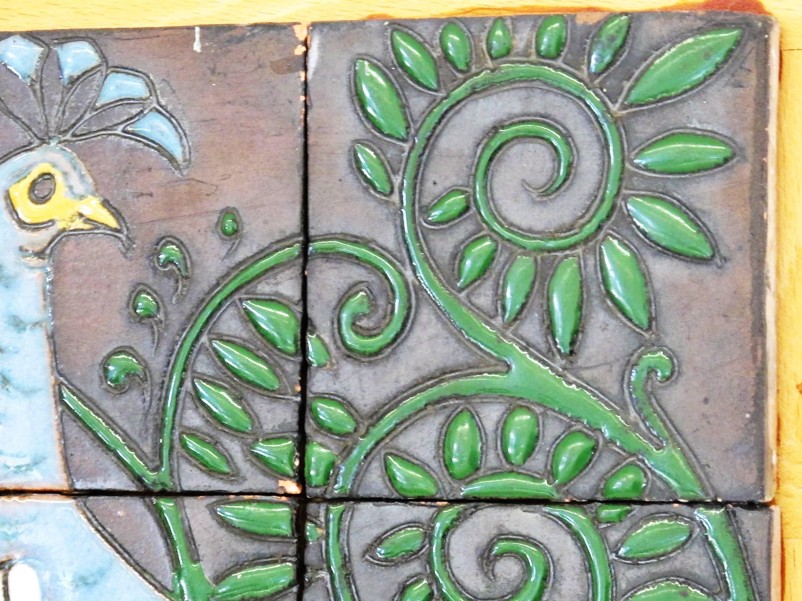 Glazed Art Nouveau Carduus Tile Plateau with Peacocks for De Distel, Amsterdam