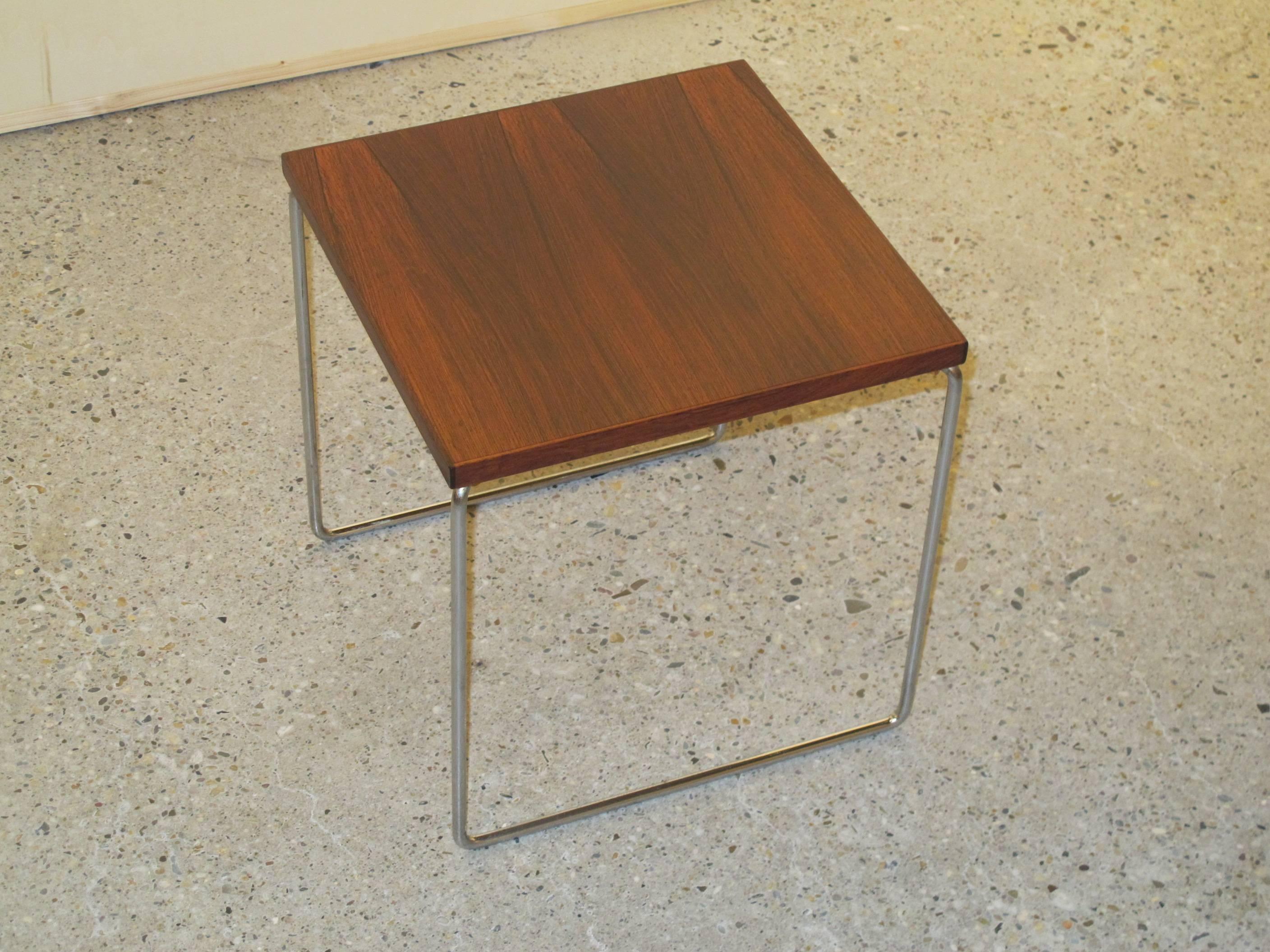 Rosewood Nesting Tables with Leather Magazine Rack In Good Condition In Amstelveen, NL