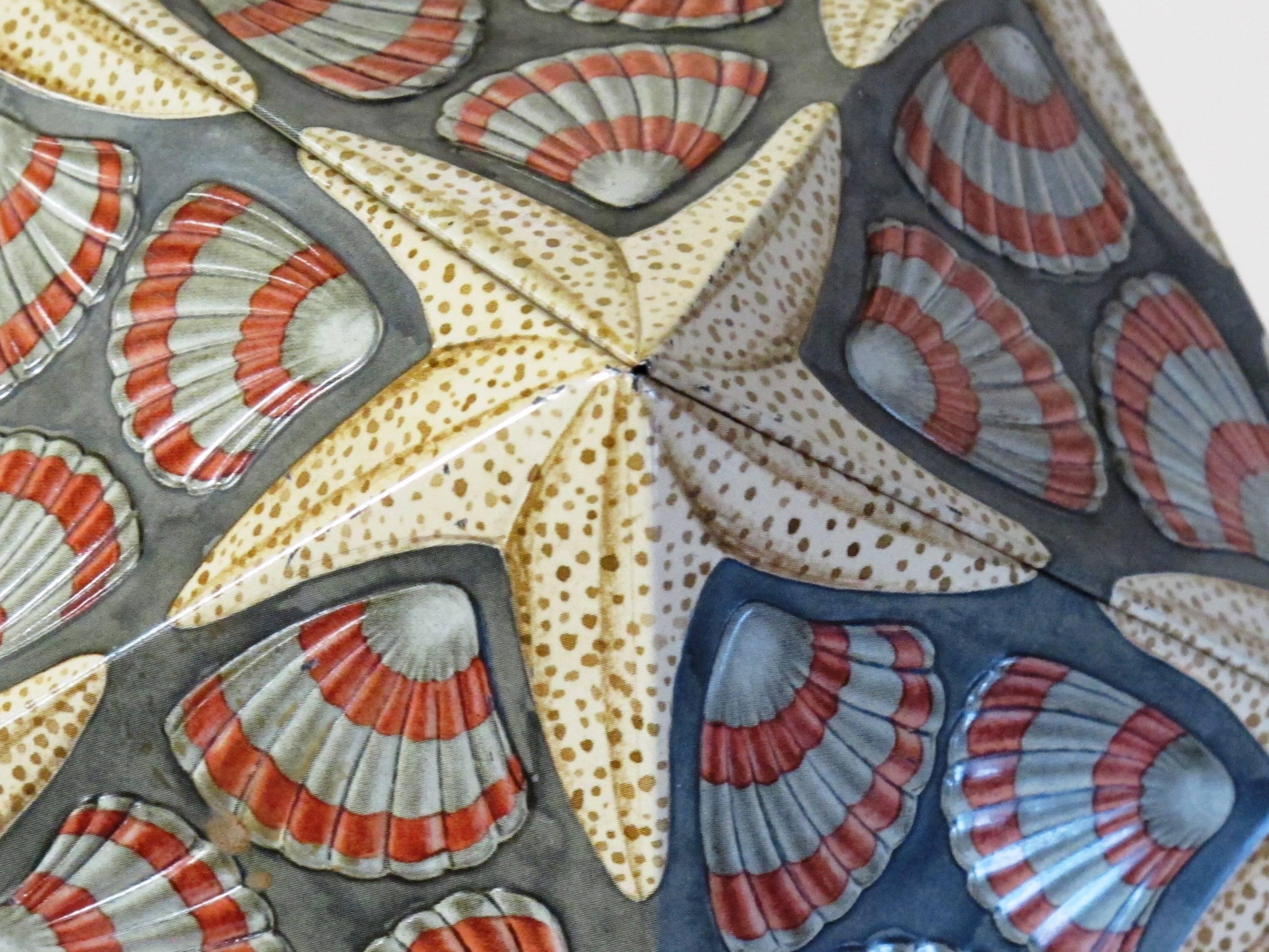 Dutch M.C. Escher, Tin Box Icosaeder, Decorated with Starfish and Seashells, 1963