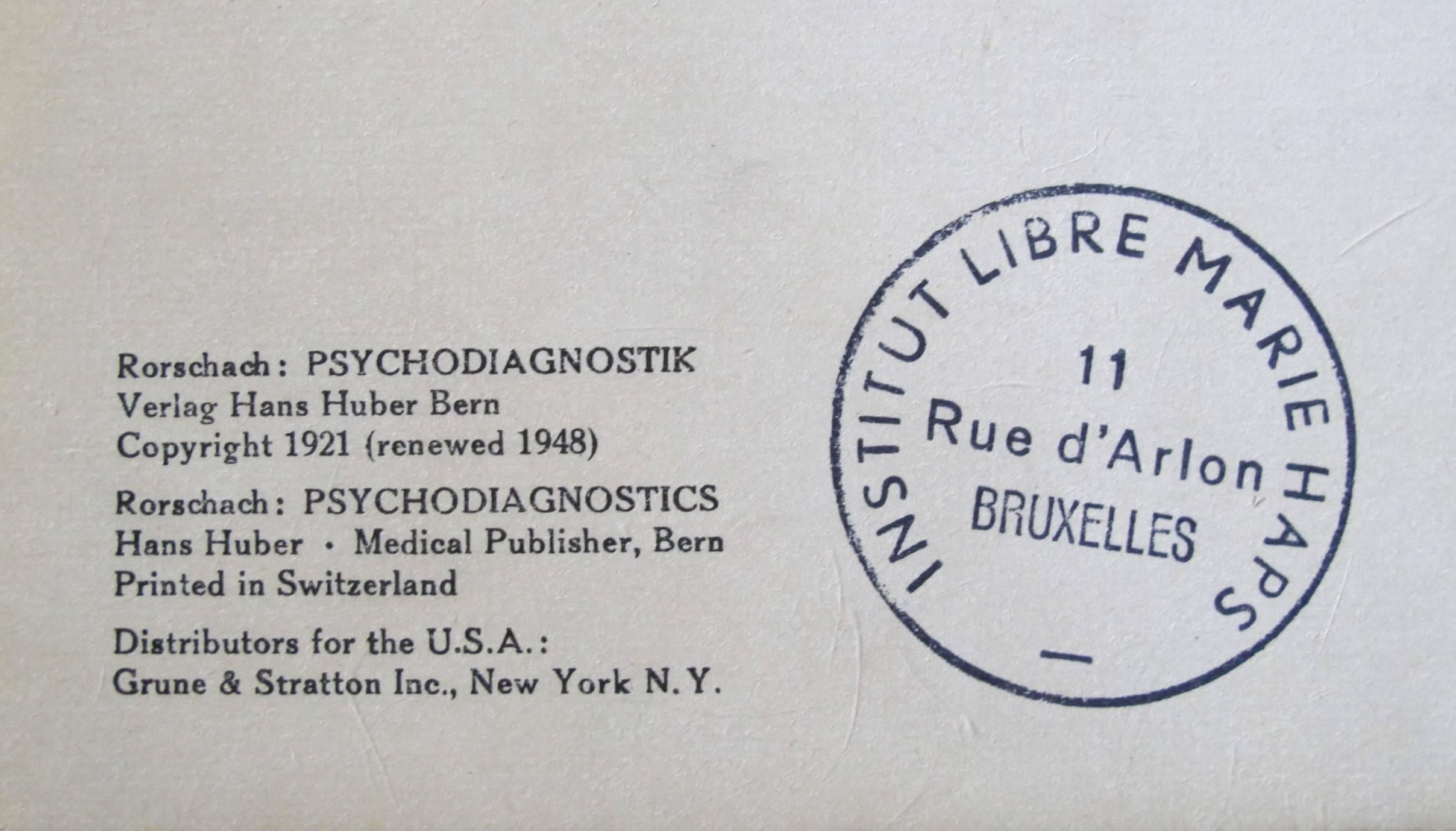 Swiss Hermann Rorschach, Psychodiagnostics, Plates, Medizinischer Verlag, Hens Huber