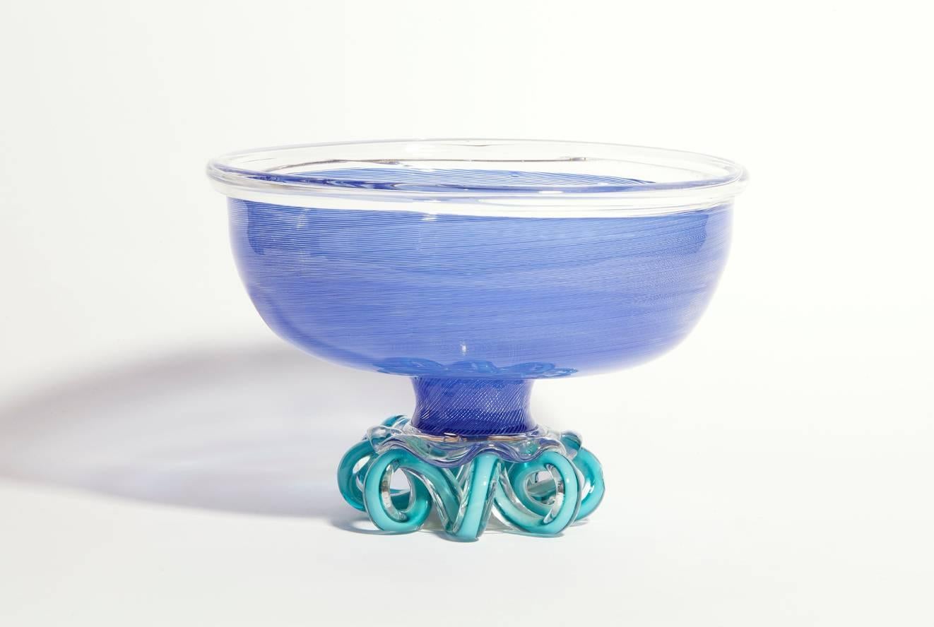 A.D. Copier and Lino Tagliapietra, One-off Blue Art Glass Bowl 'Tazza' For Sale 3