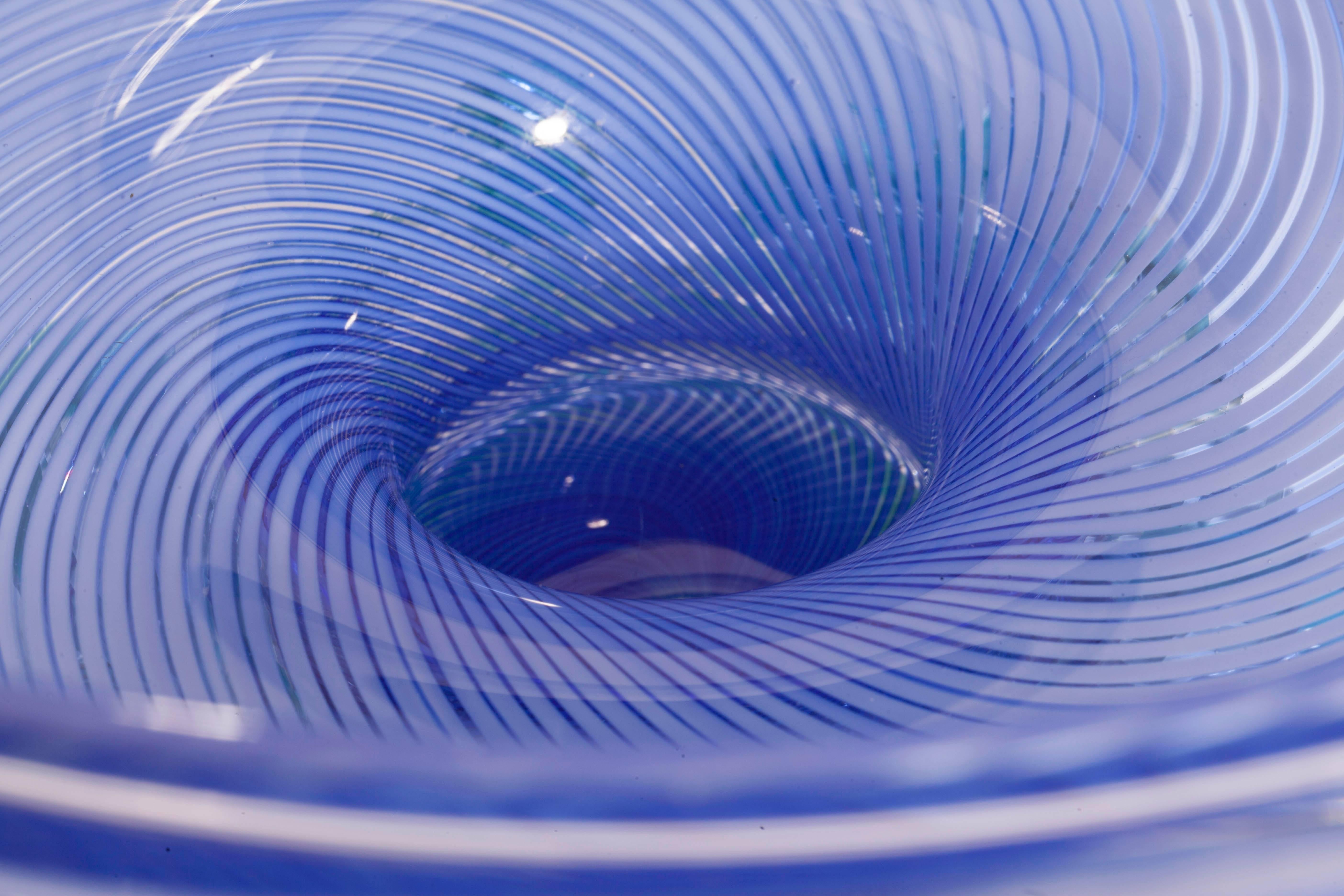 Late 20th Century A.D. Copier and Lino Tagliapietra, One-off Blue Art Glass Bowl 'Tazza' For Sale