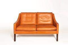 Børge Mogensen, Orange Leather Two-Seat Sofa, 1960s