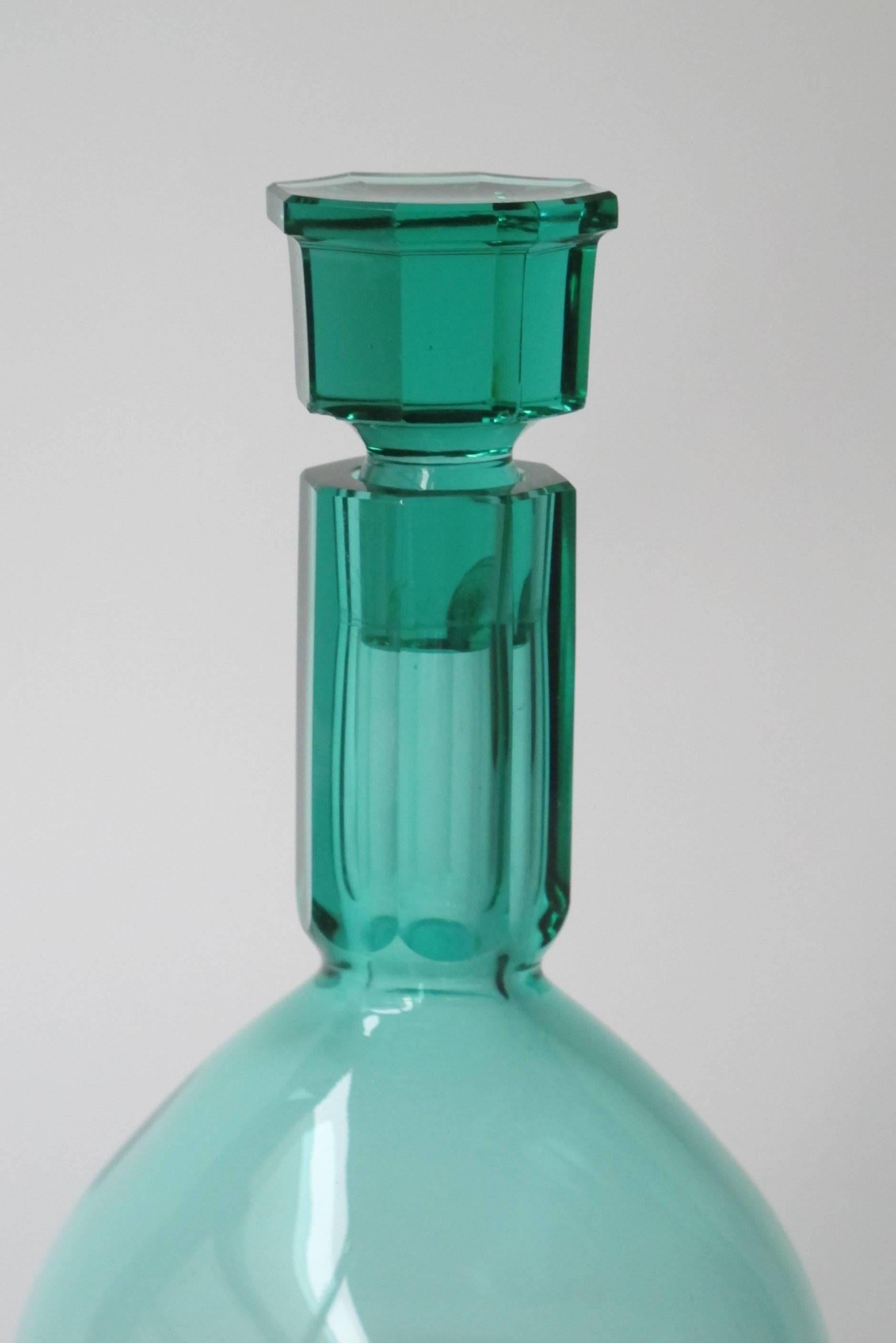 Early 20th Century A.D. Copier, Sea-Green Whisky Carafe Set, Glasfabriek Leerdam, 1927 For Sale