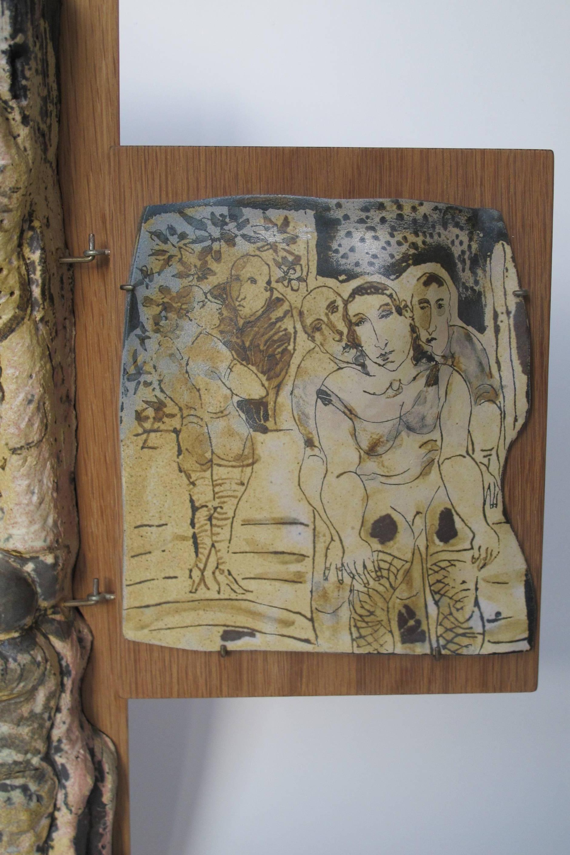 Modern Lies Cosijn, Stoneware Triptych on Wooden Boards, 1997 For Sale