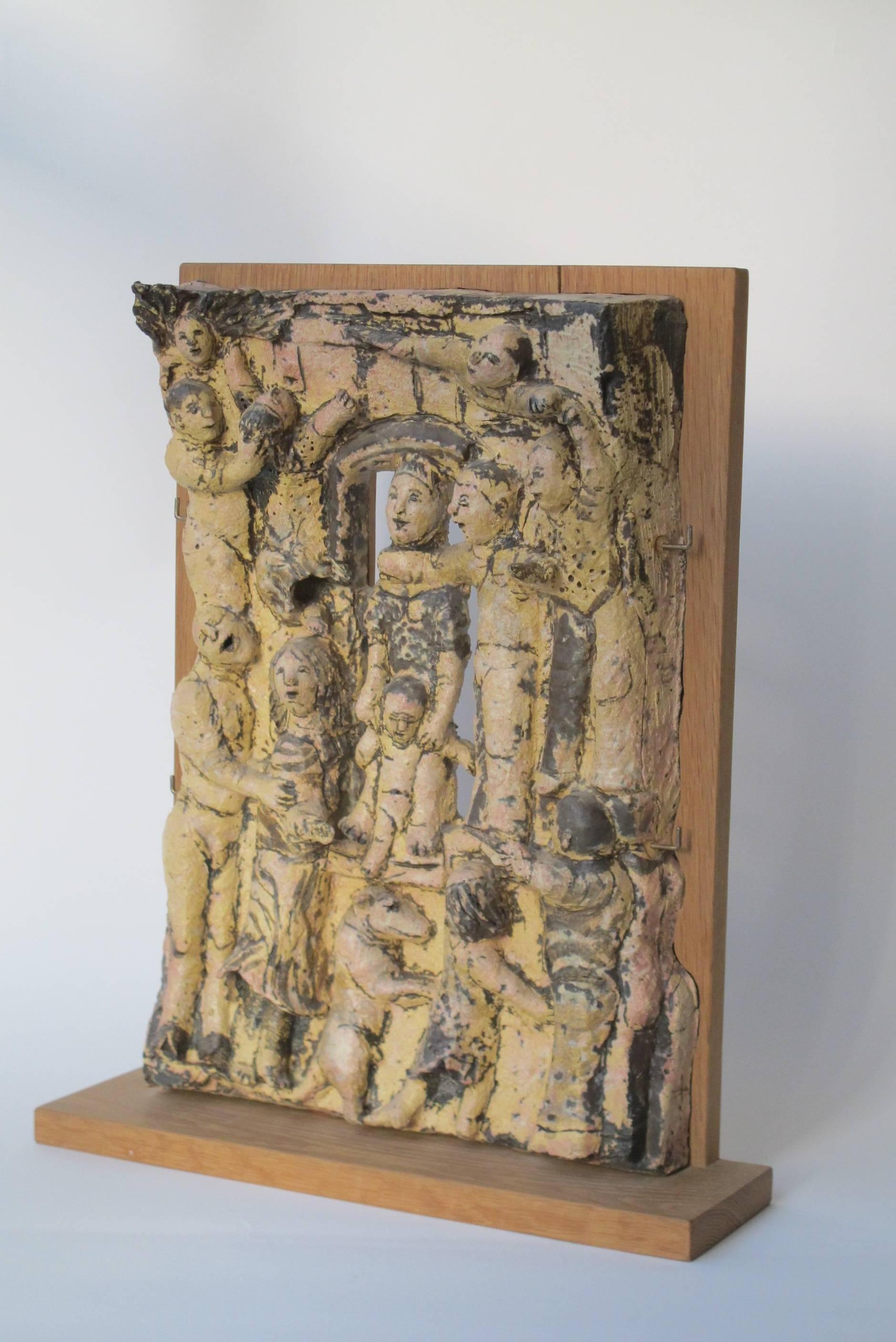 Lies Cosijn, Stoneware Triptych on Wooden Boards, 1997 For Sale 1