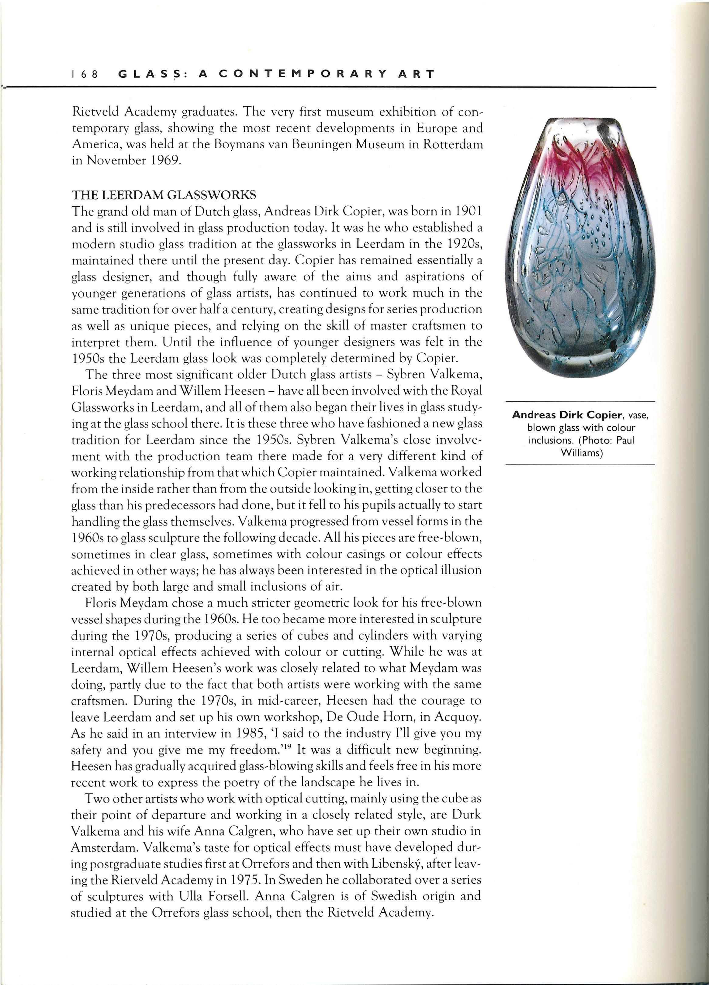 Extraordinary unique glass vase designed by Andries Dirk Copier for Glasfabriek Leerdam in 1952. The large vase is a technical masterpiece with beautiful aquamarine and pink shades. Sealife was a recurring inspiration for the Dutch master of art