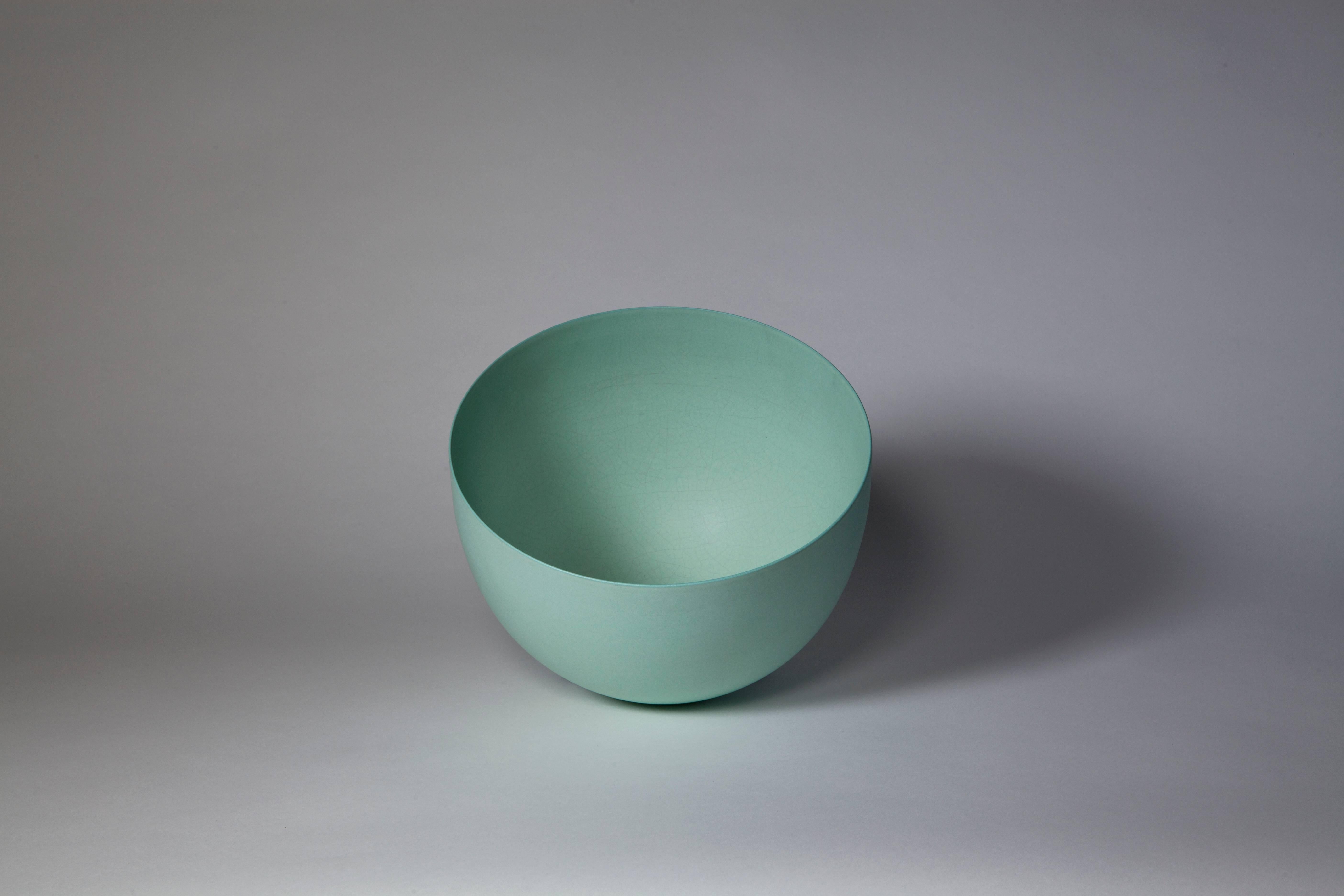 Minimalist Light Green Bowl, Stoneware with Terra Sigilata Glaze, One-Off by Geert Lap For Sale