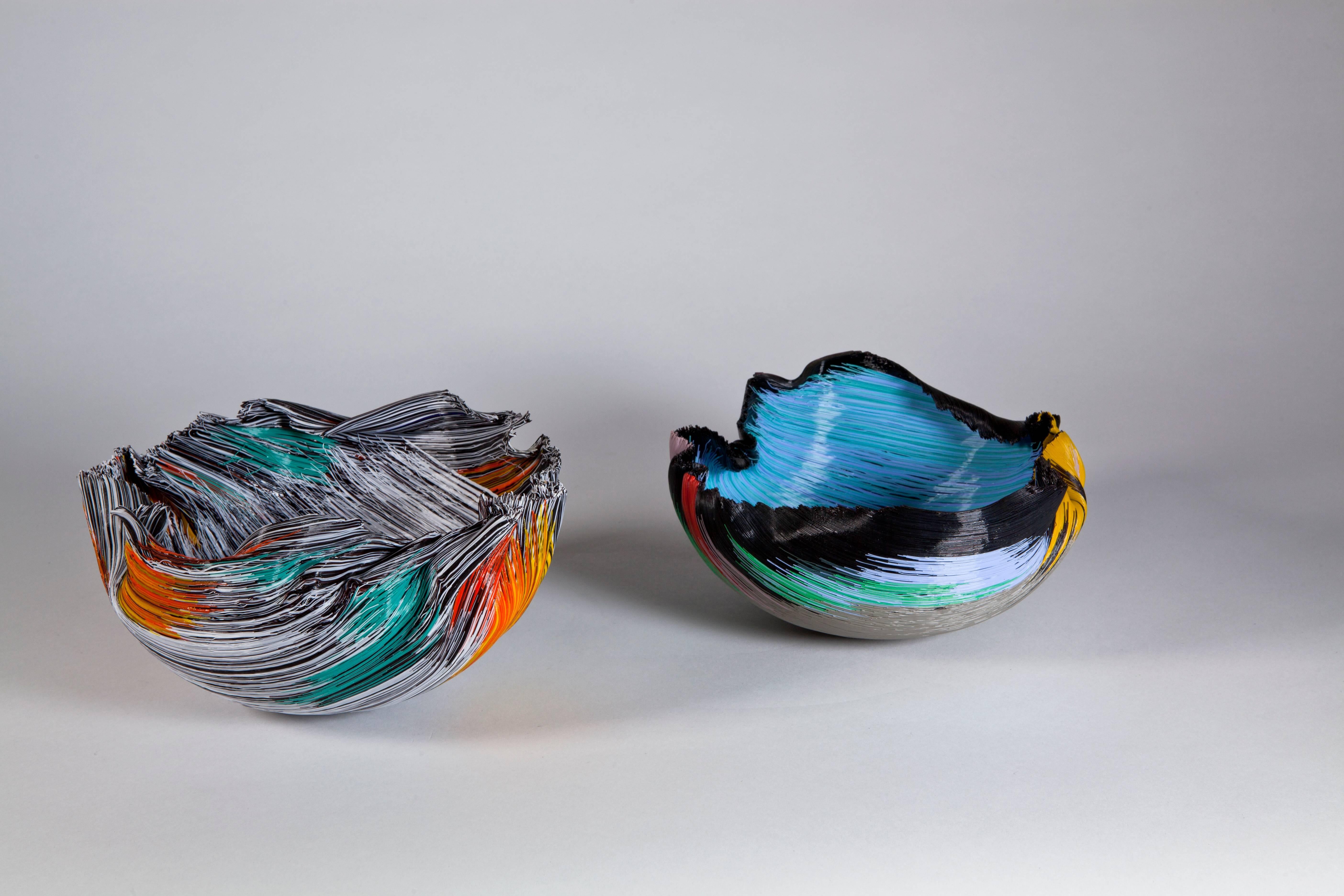 Unique Glass Filet-de-Verre Bowl, 'Birds of Paradise', Toots Zynsky 3