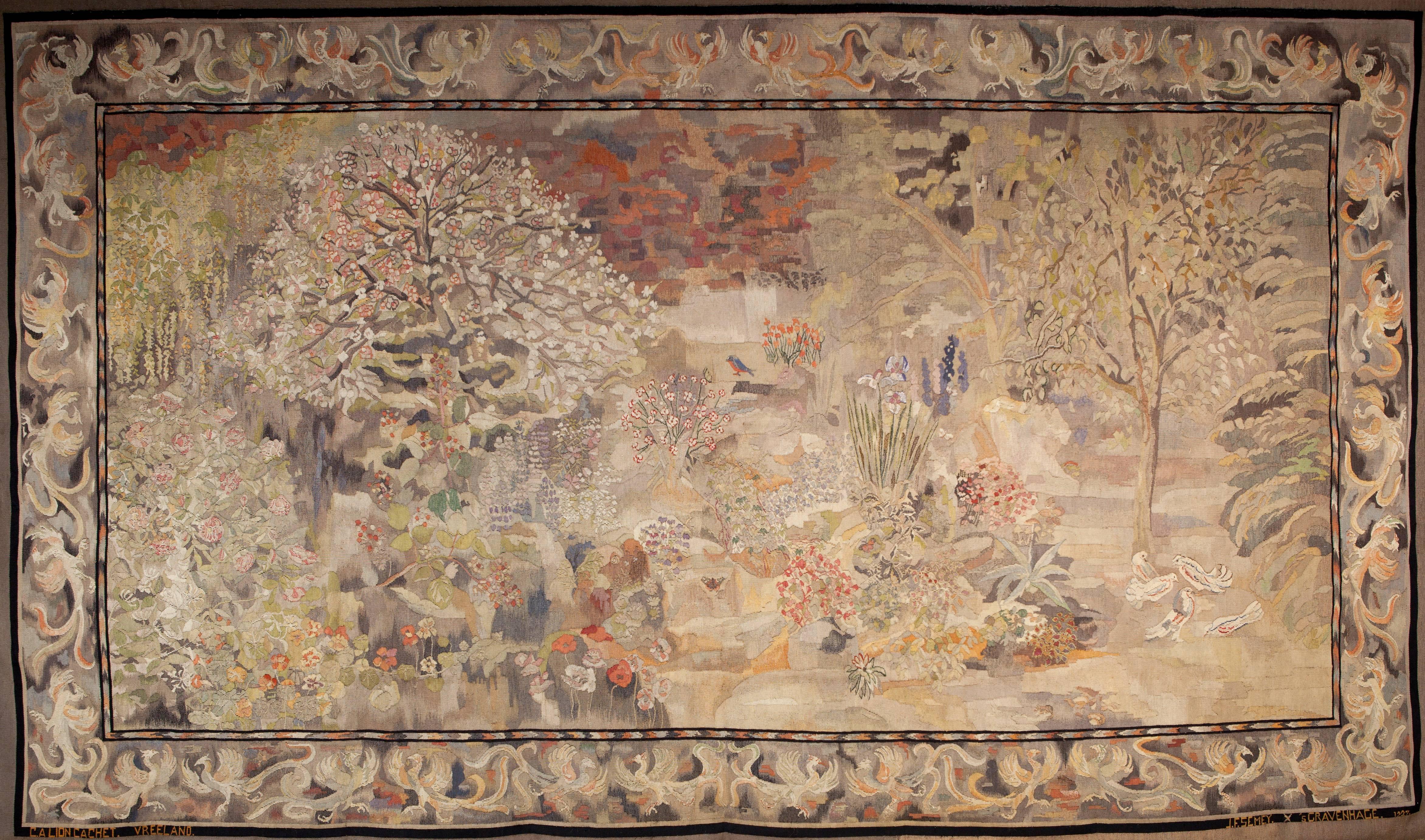 Unique Wall Tapestry 'Spring' by Carel Adolph Lion Cachet Executed by J.F. Semey For Sale 1