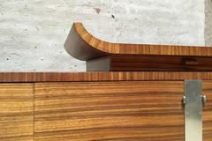 Architectural Shaped Zebrano Veneered Art Deco Sideboard with Polished Metal