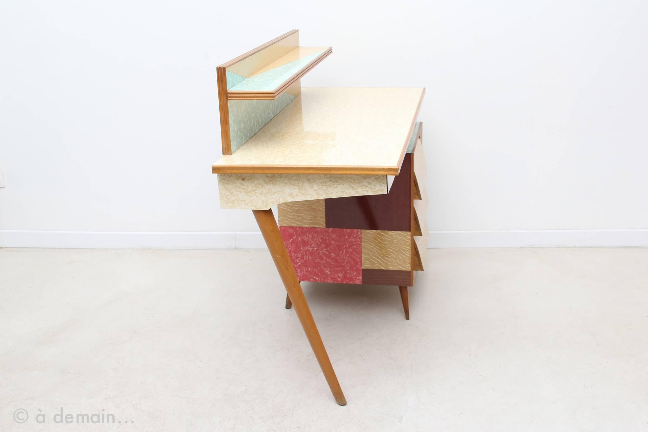 Mid-Century Modern 1950s Melamine Desk in the style of Melchiorre Bega