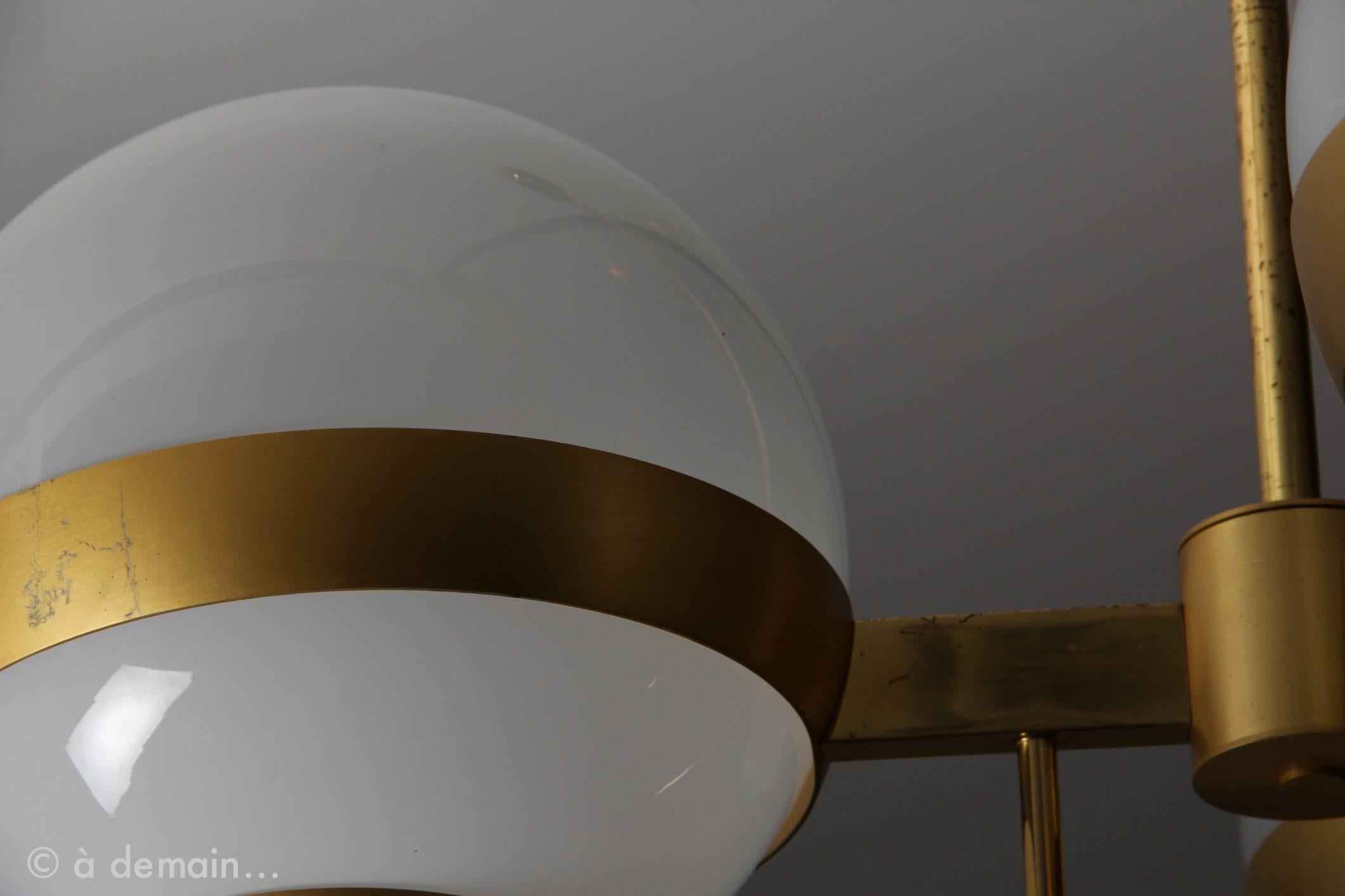 Ceiling Lamp with Three Glass Globes Edited by Lamperti‬ in the 1970s In Good Condition In Paris, FR