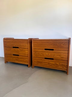 Pair of Lou Hodges Oak Three-Drawer Nightstands, Stamped