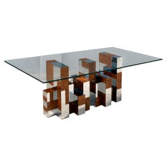 Paul Evans for Directional Cityscape Burl Wood and Chrome Dining Table