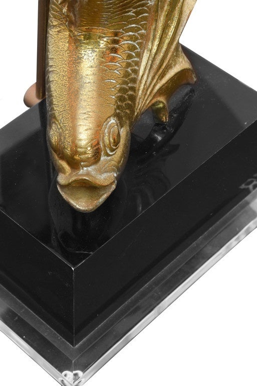 American Gilt Brass Fish Italian Table Lamp, 1970s For Sale