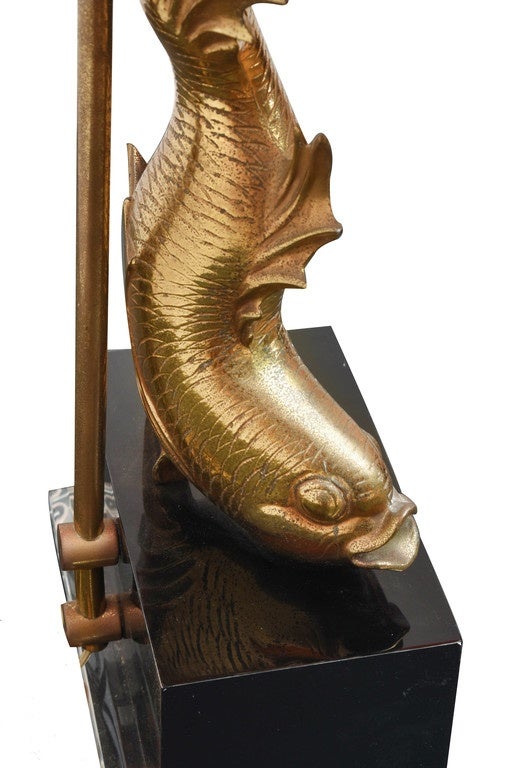 Late 20th Century Gilt Brass Fish Italian Table Lamp, 1970s For Sale