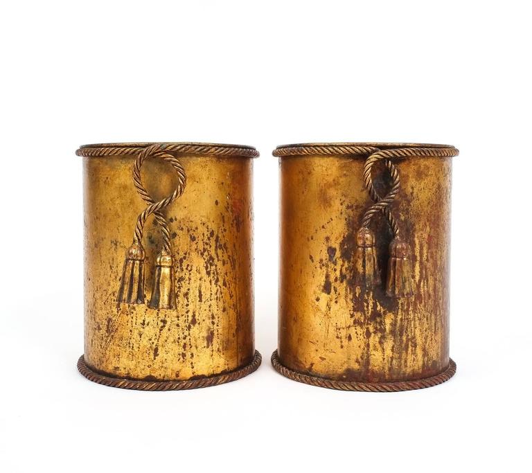 Pair of French Gilded Metal Trash Cans or Umbrella Stands at 1stdibs