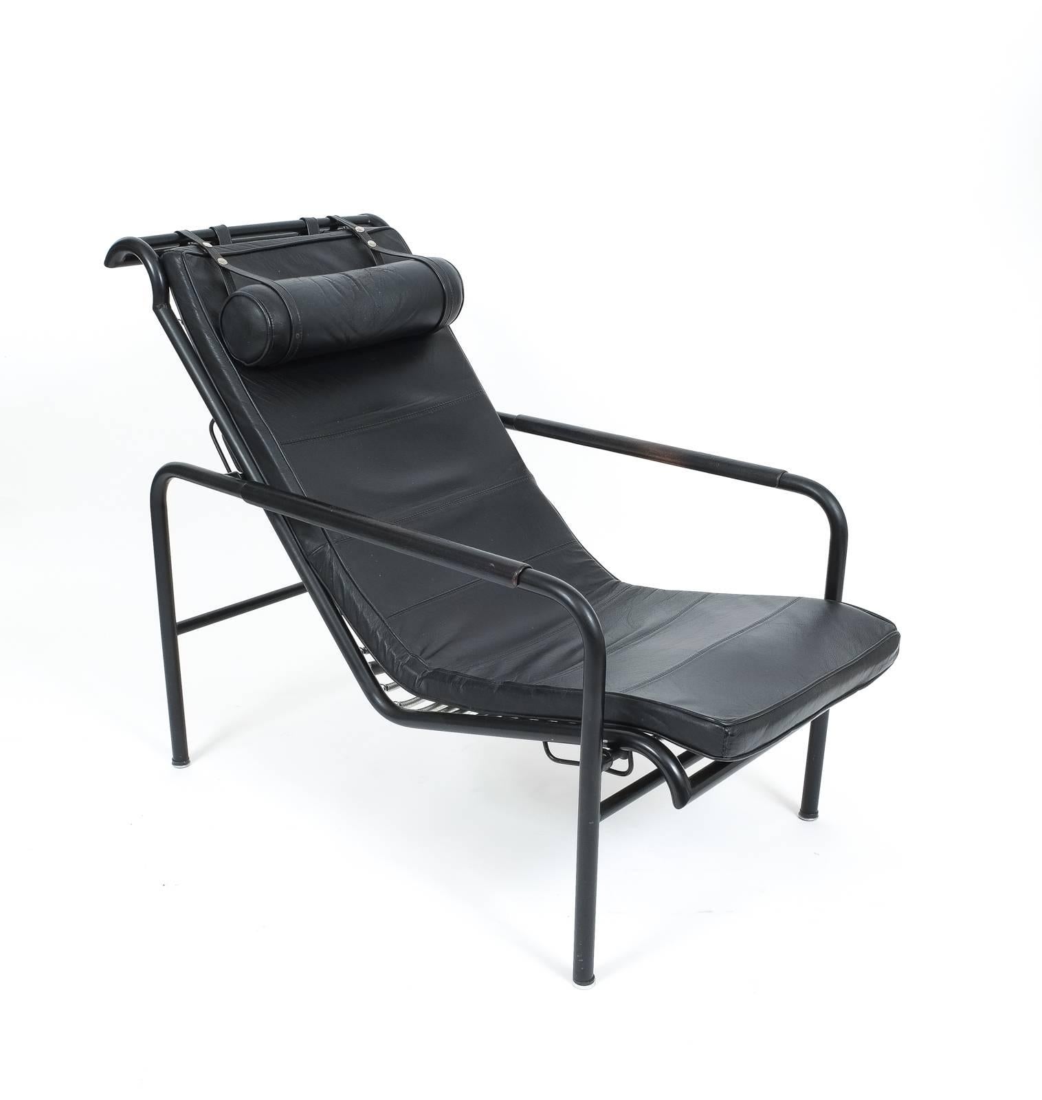 Dyed Black Leather Genni Chaise by Gabriele Mucchi for Zanotta
