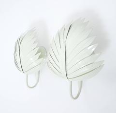 Large White Enameled Palm Tree Sconces, circa 1950