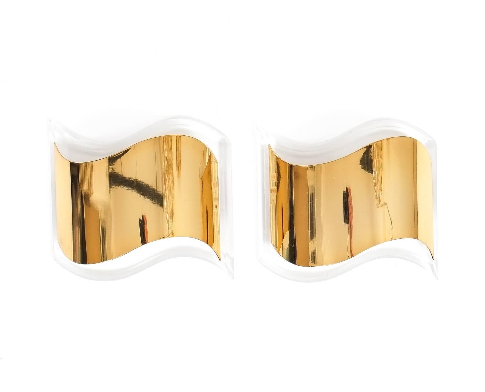Sconces from Lucite and Gilt Brass, Germany 1970 For Sale 1