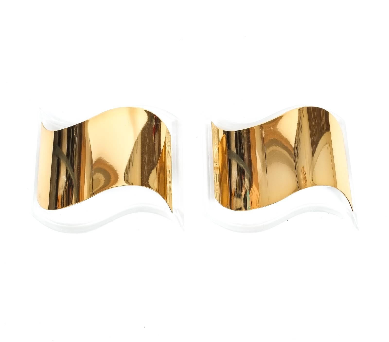 Mid-Century Modern Sconces from Lucite and Gilt Brass, Germany 1970 For Sale
