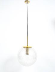 Large Glass and Brass Globe Pendant Lamp Light by Limburg, 1960