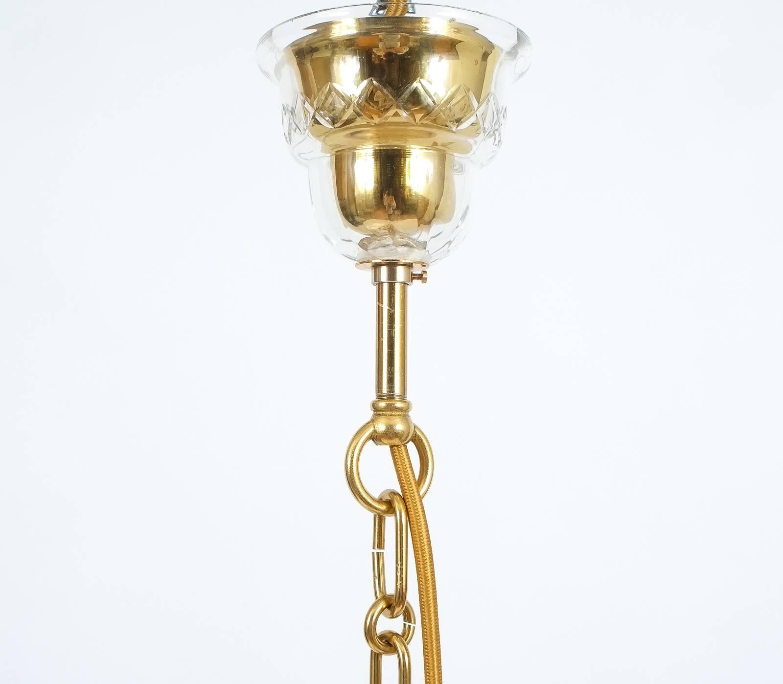 One of Two Golden Brass Crystal Glass Encrusted Chandeliers Palwa, Germany 1960 2