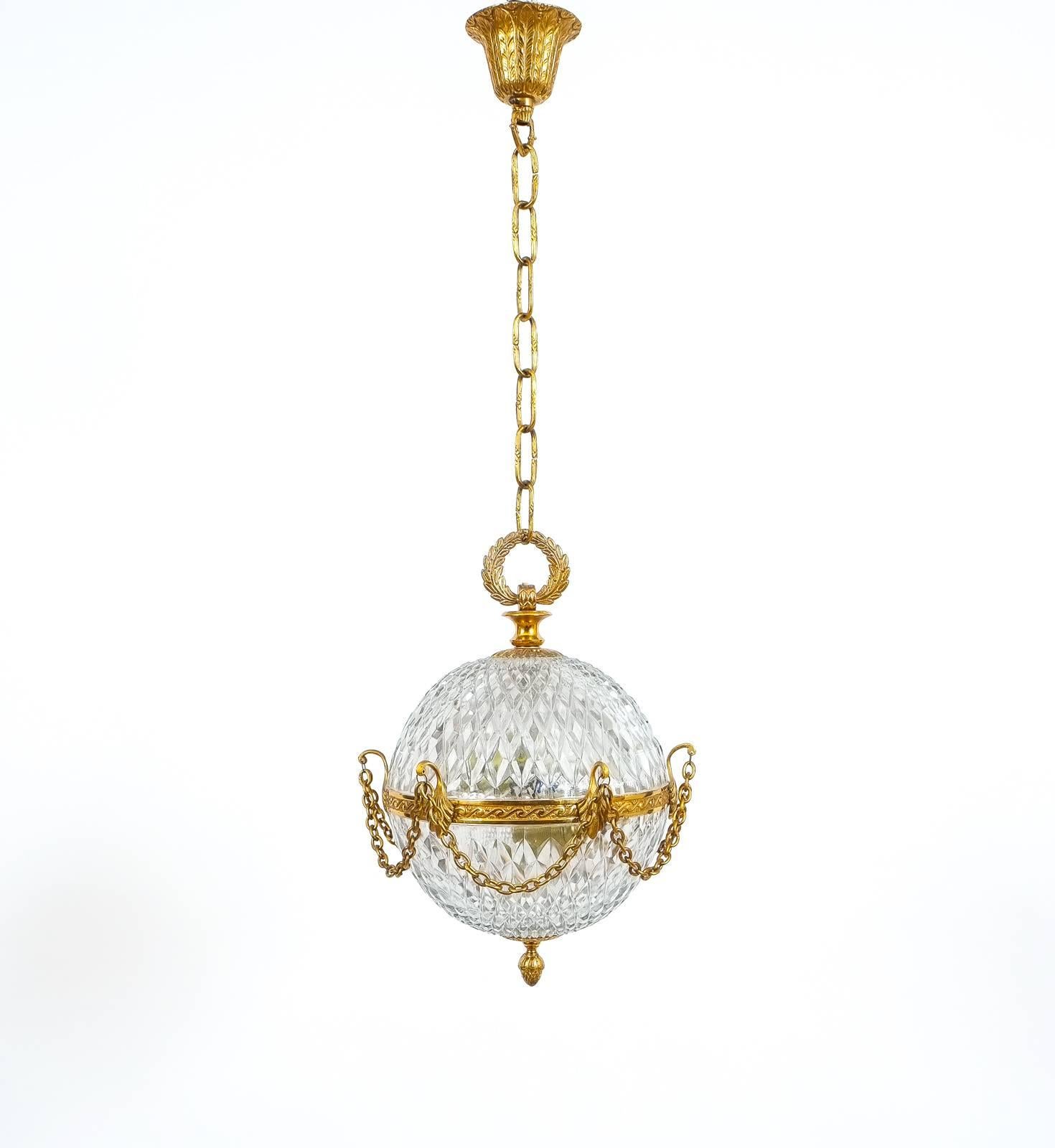 Empire Revival Beautiful Pair of Neo-Empire Pendant Lights from Glass and Brass
