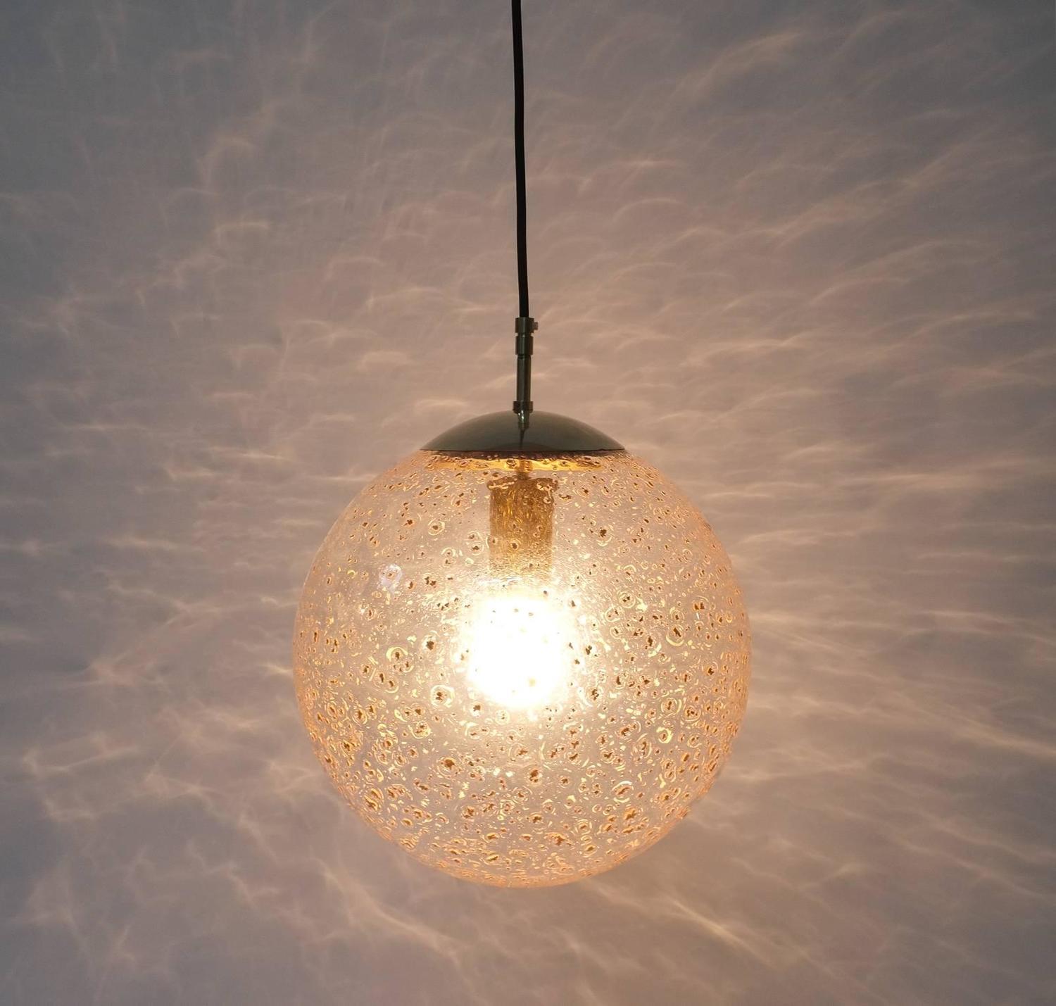 Pair of Limburg Brass and Glass Ball Pendants For Sale at 1stdibs