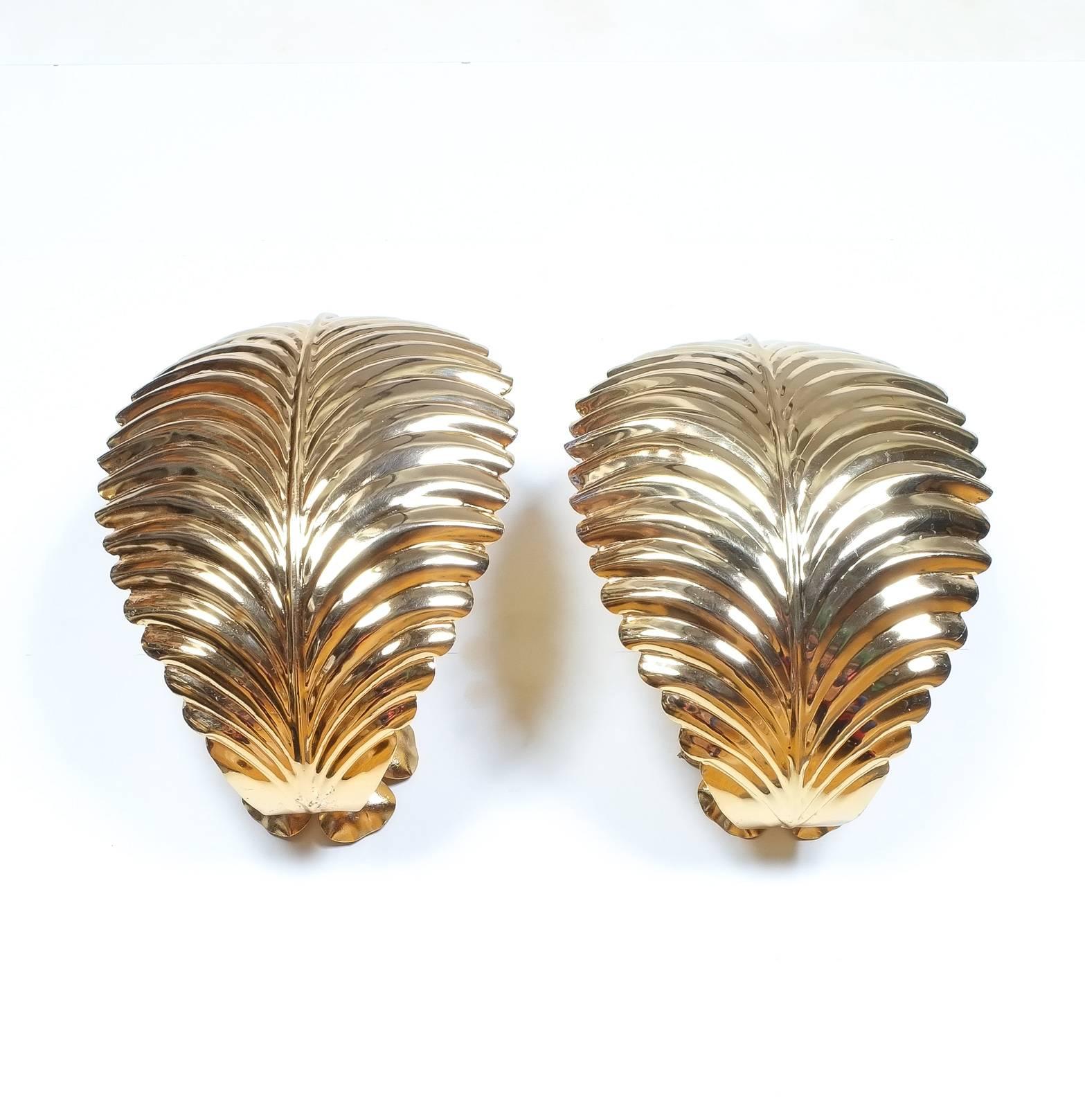 Large Gilt Palm Leaf Sconces, circa 1950 In Good Condition In Vienna, AT