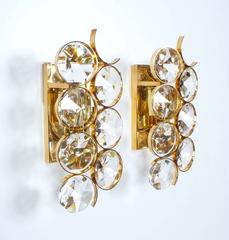 One of Four Palwa Sconces Wall Lights Gold Brass and Glass, 1960