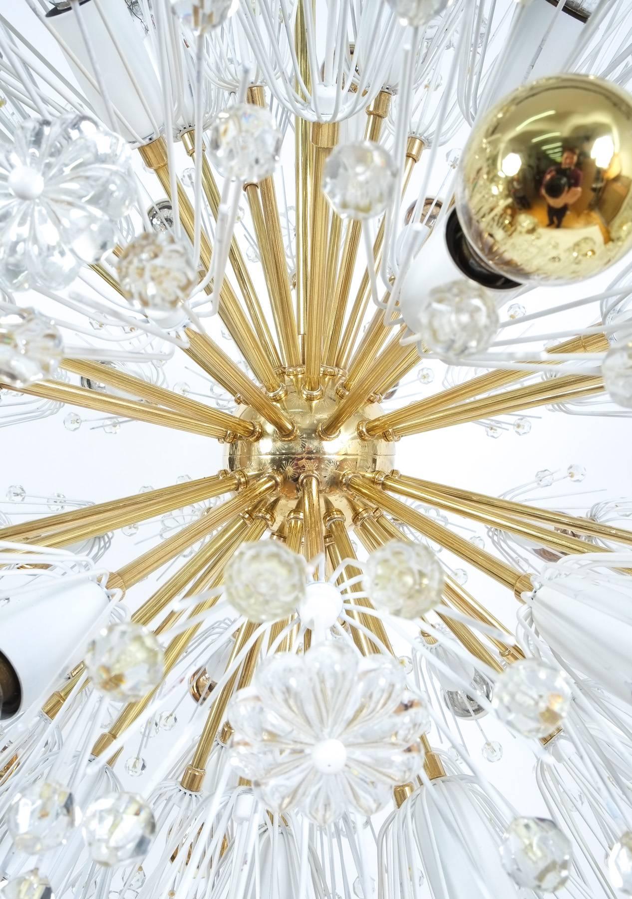Austrian Emil Stejnar Brass Glass Chandeliers Refurbished Lamps, Austria 1950 For Sale