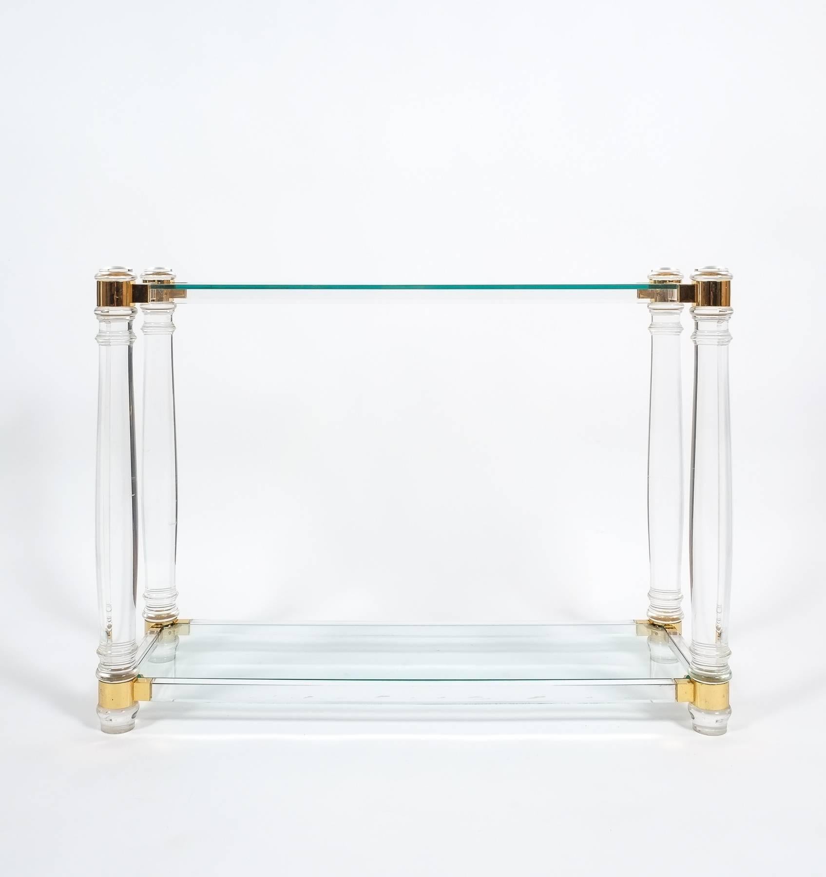 Late 20th Century Lucite and Brass Console Table by Romeo Rega, circa 1970