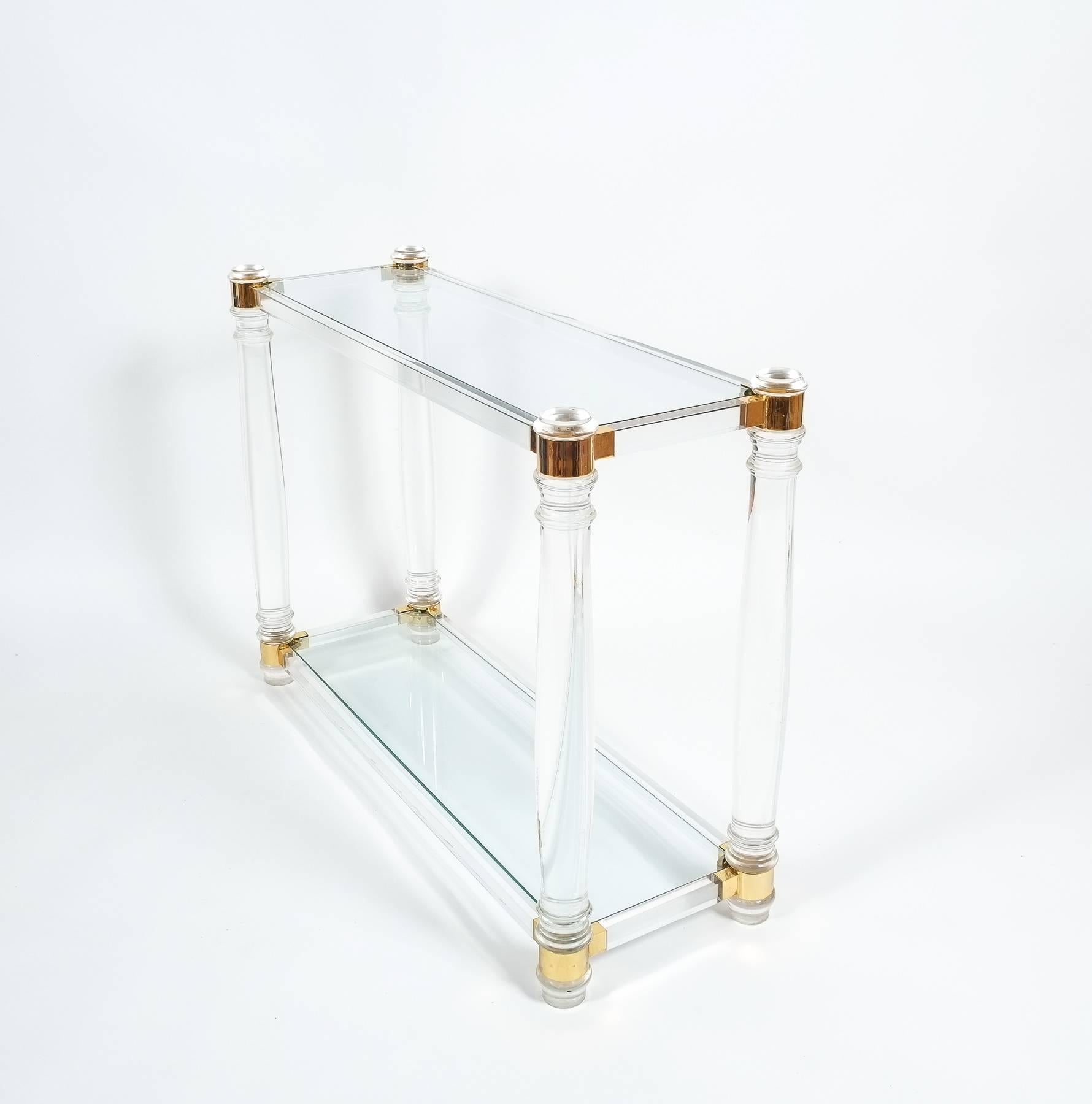 Hollywood Regency Lucite and Brass Console Table by Romeo Rega, circa 1970